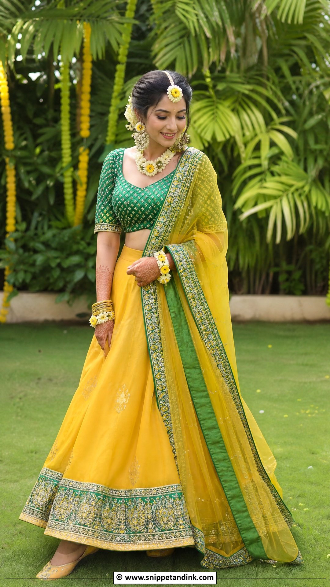 Yellow And Green Outfit For Haldi Bride - Snippet and Ink - 35 Haldi Outfit for Bride Ideas