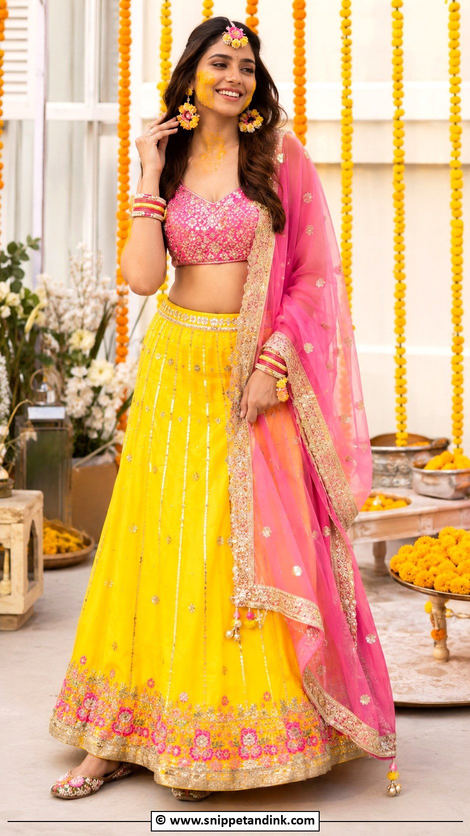 Yellow And Pink Haldi Outfit - Snippet and Ink - 25 Haldi Mehndi Outfit Ideas
