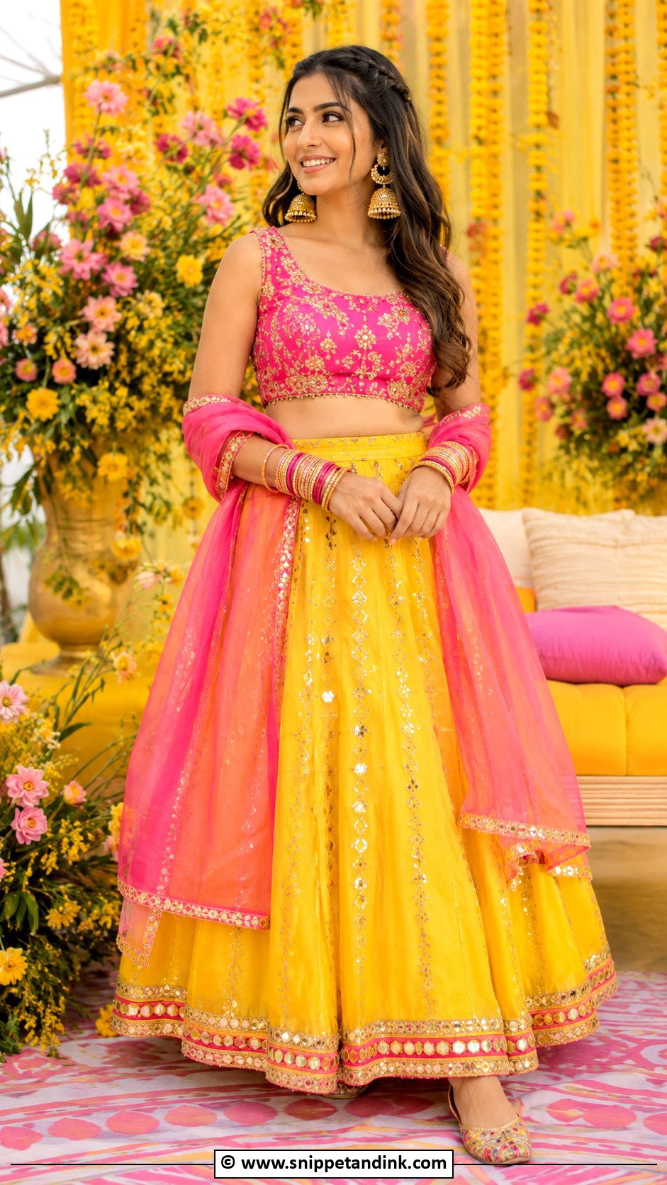 Yellow And Pink Haldi Outfit - Snippet and Ink - 30 Haldi Theme Ideas Outfit