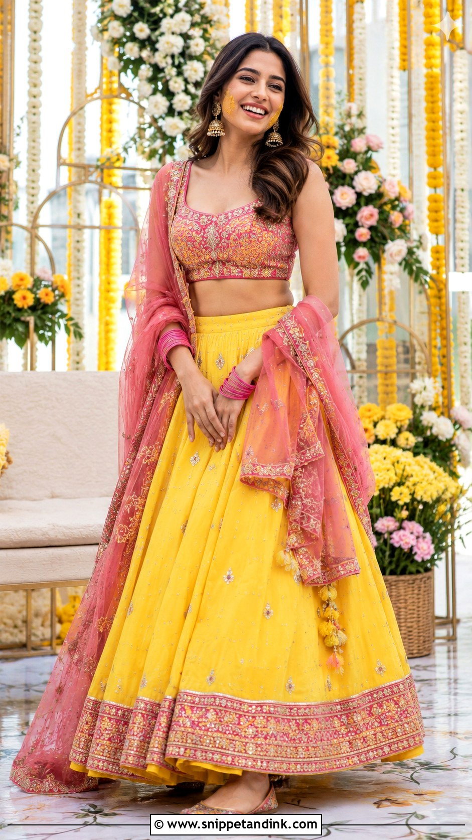 Yellow And Pink Haldi Outfit - Snippet and Ink - 30 Haldi Function Outfit Ideas
