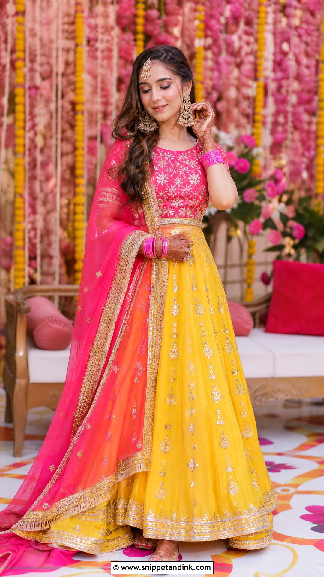 Yellow And Pink Mehndi Dress For Bride - Snippet and Ink - 25 Mehndi Dress for Bride Pakistani Bridal Ideas