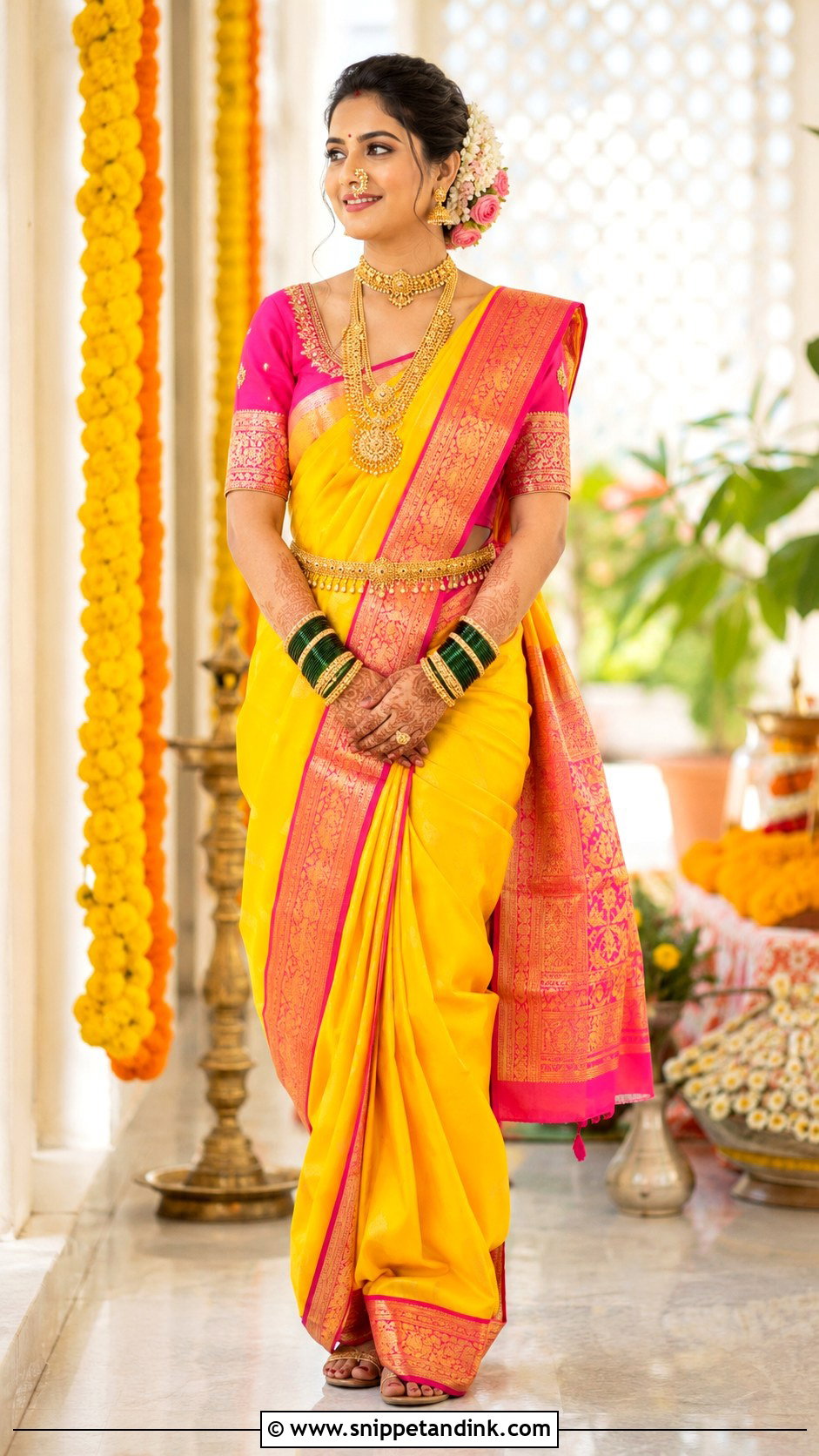 Yellow And Pink Navvari Bridal Look - Snippet and Ink - 30 Navvari Bridal Look Ideas