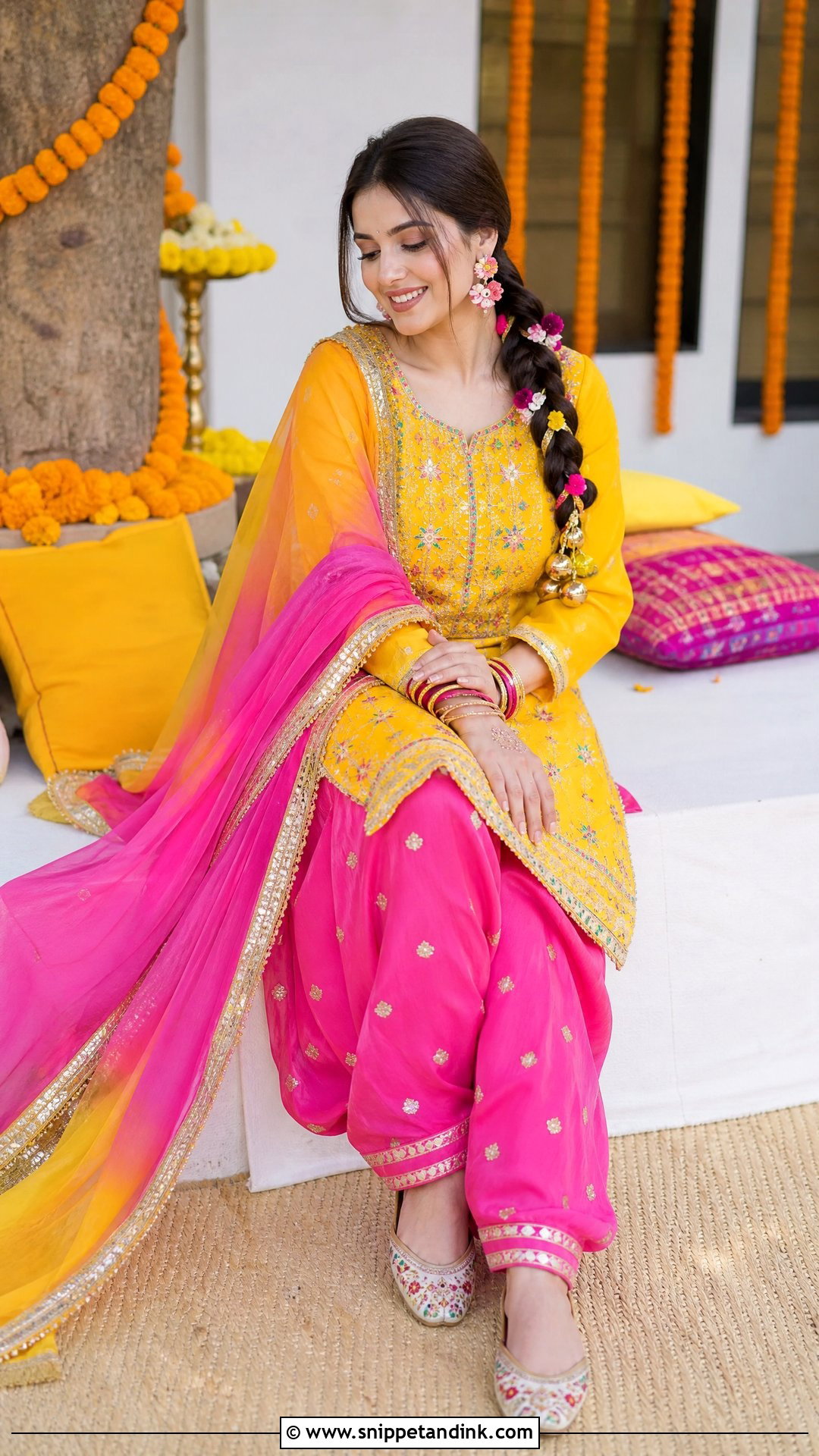 Yellow And Pink Salwar Kameez Dholki Bridal Outfit - Snippet and Ink - 20 Dholki Outfit Bride Ideas