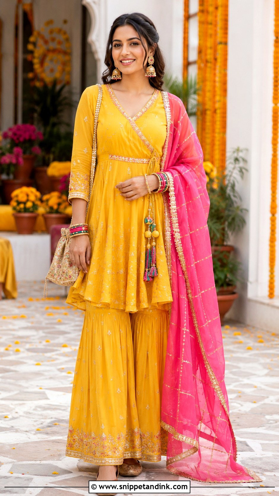 Yellow Angrakha Mehndi Dress - Snippet and Ink - 20 Mehndi Event Dresses