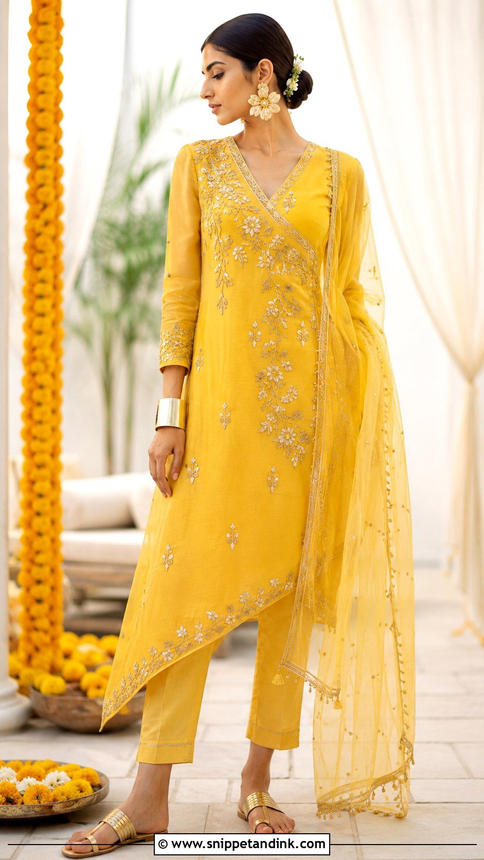 Yellow Asymmetrical Kurta Set for Haldi Bride - Snippet and Ink - 20 Dress for Haldi Function for Bride Ideas