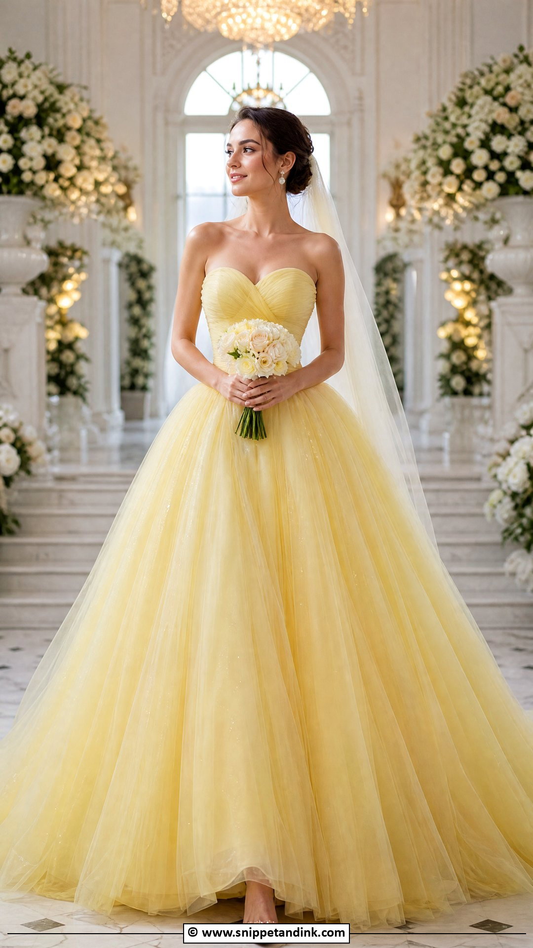 Yellow Ball Gown Wedding Dress With Simple Veil - Snippet and Ink - 30 Yellow Wedding Dress Ideas