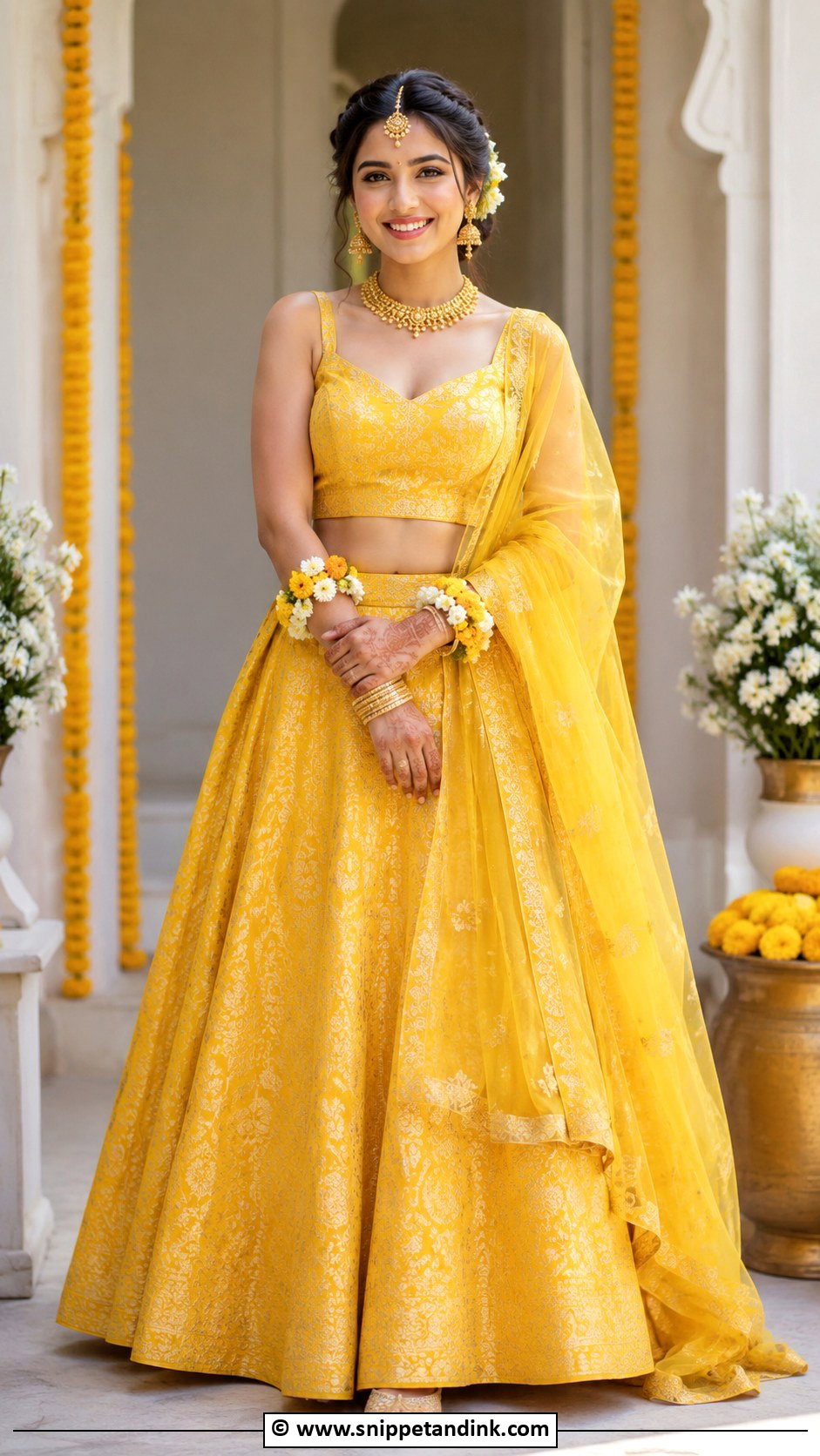 Yellow Banarasi Lehenga for Haldi Bride - Snippet and Ink - 30 Unique Haldi Outfits for Bride