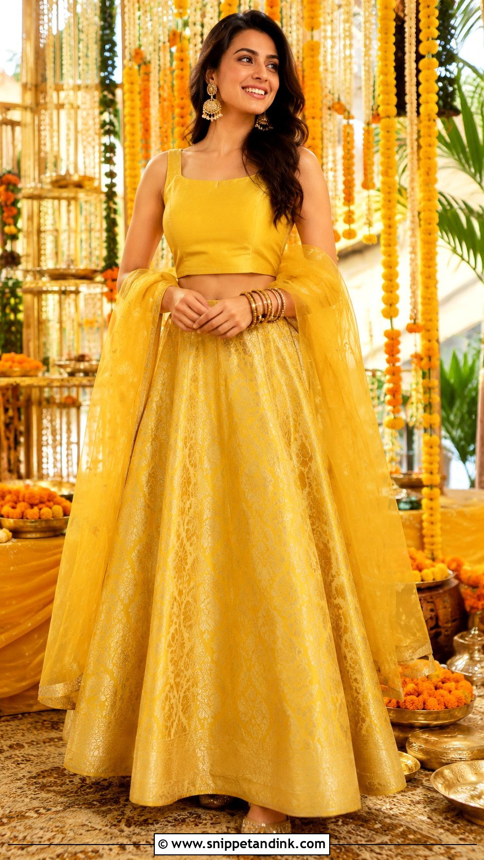 Yellow Banarasi Skirt Set For Bride Sister - Snippet and Ink - 30 Haldi Outfit for Bride Sister Ideas