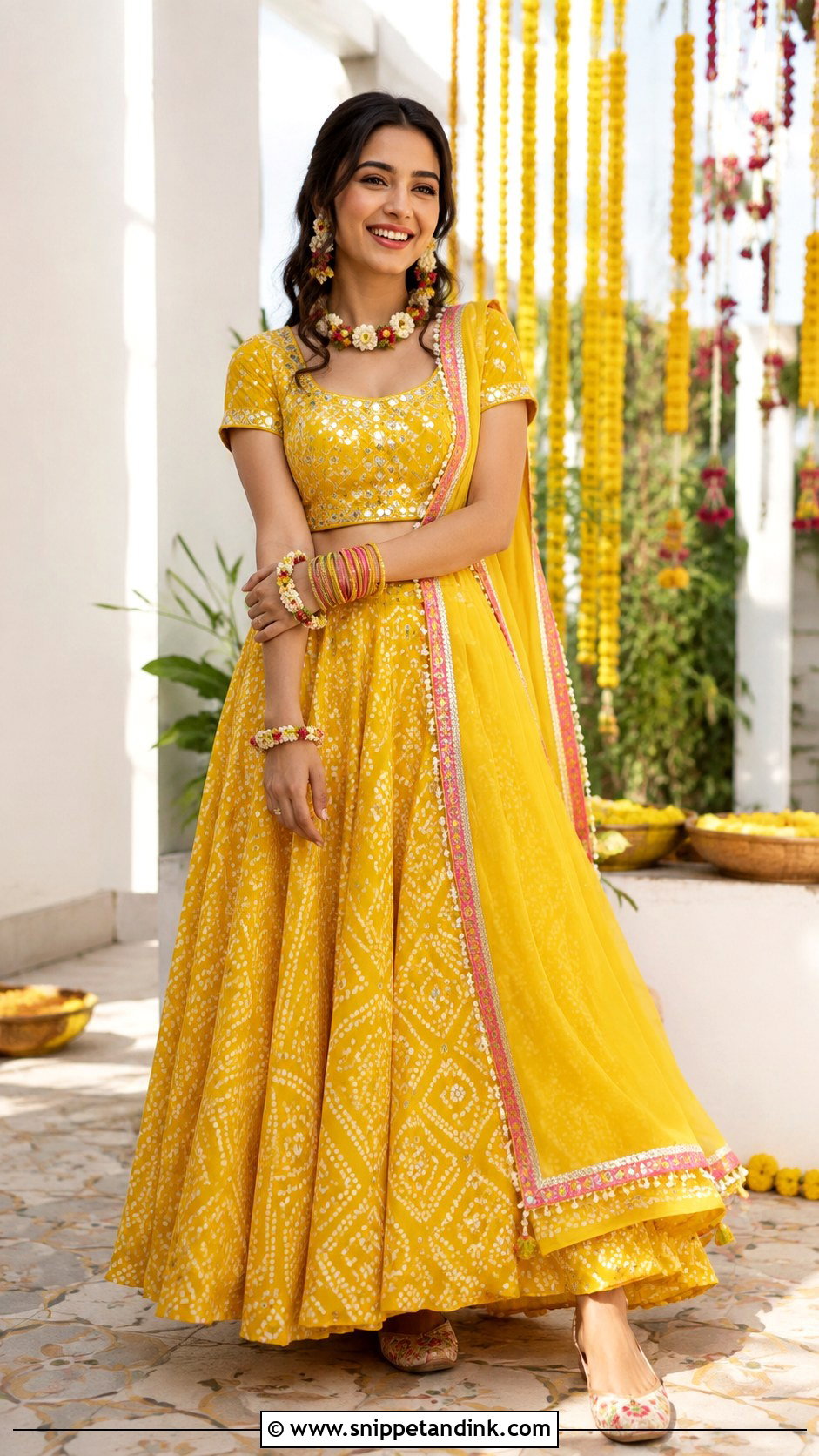 Yellow Bandhani Haldi Bridal Outfit - Snippet and Ink - 20 Gujrati Wedding Brides Ideas