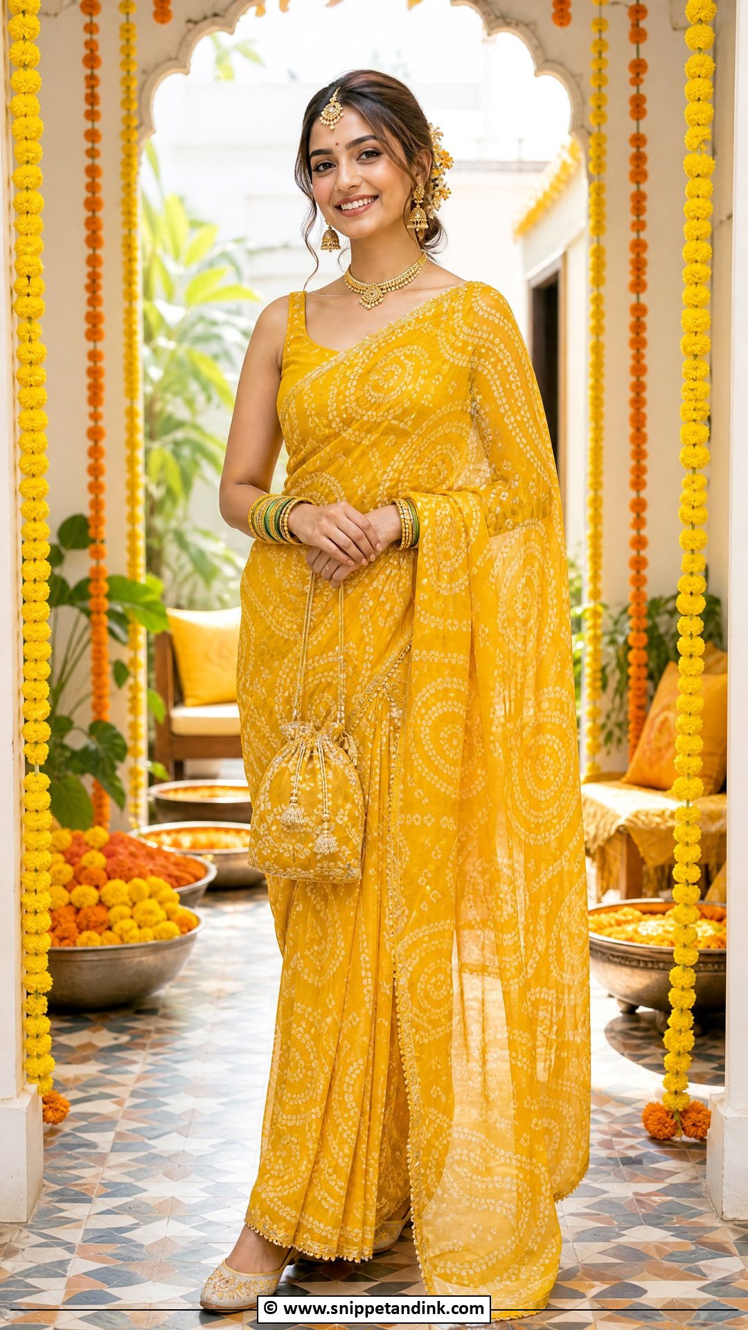 Yellow Bandhani Haldi Dress - Snippet and Ink - 35 Haldi Dress Ideas