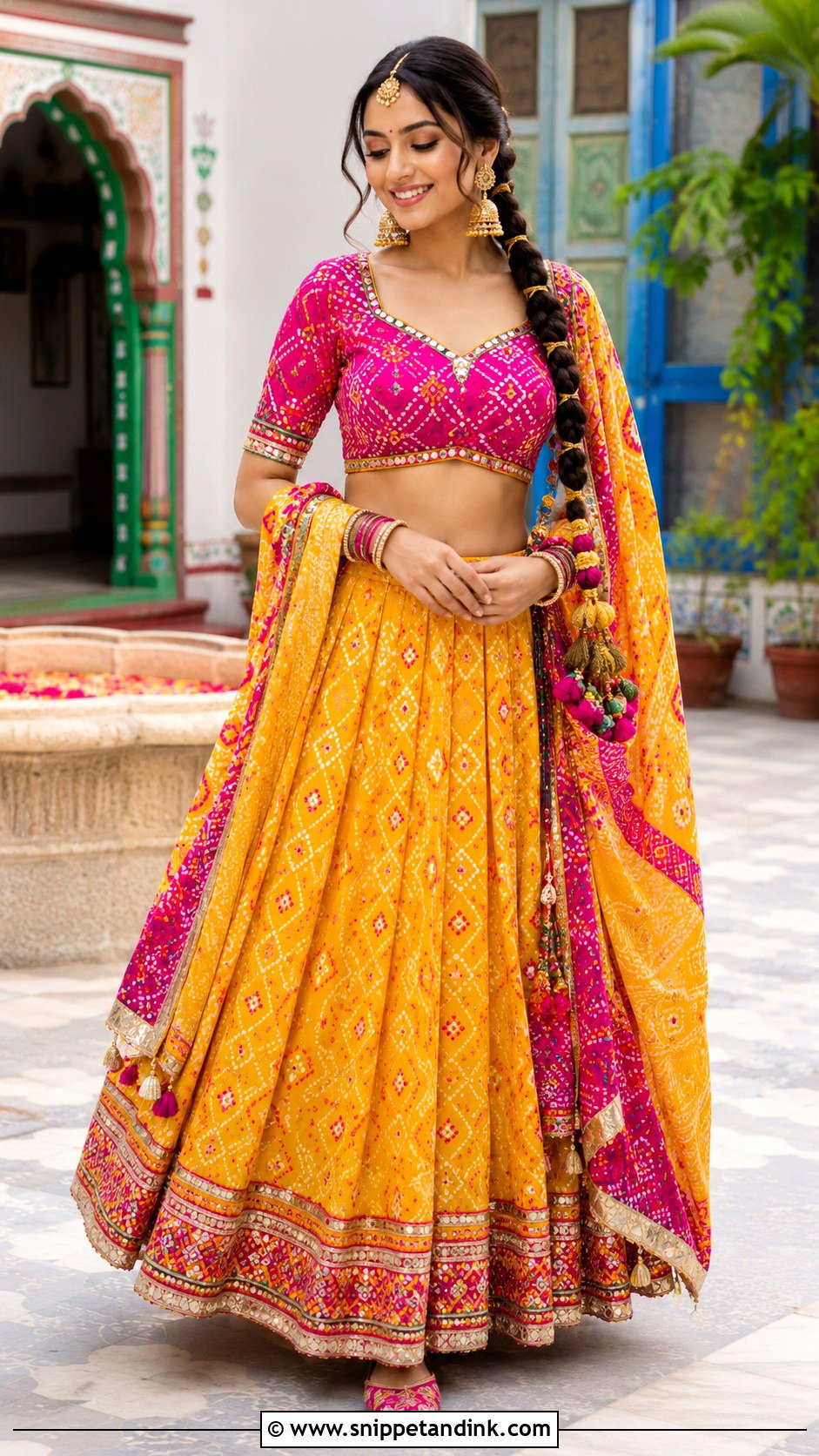 Yellow Bandhani Haldi Lehenga - Snippet and Ink - 20 Haldi Lengha Ideas