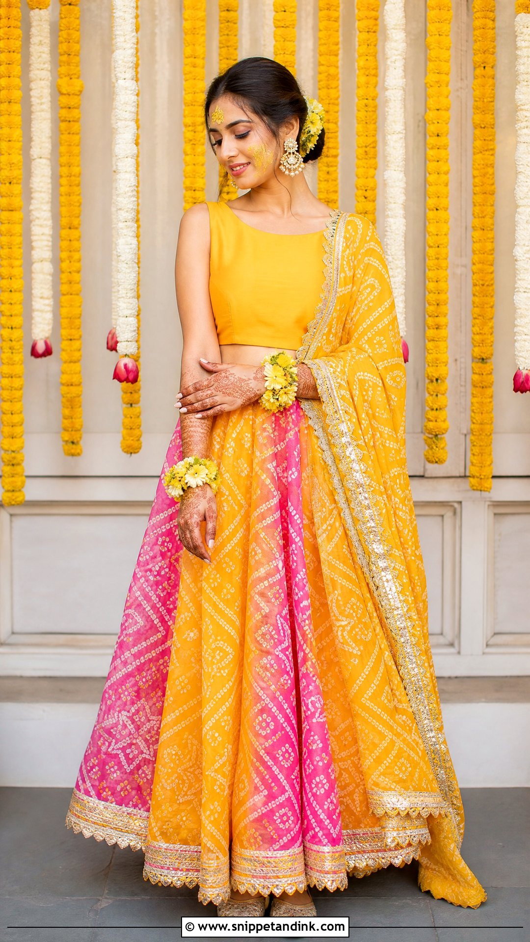 Yellow Bandhani Haldi Outfit - Snippet and Ink - 25 Simple Haldi Outfit for Bride Ideas