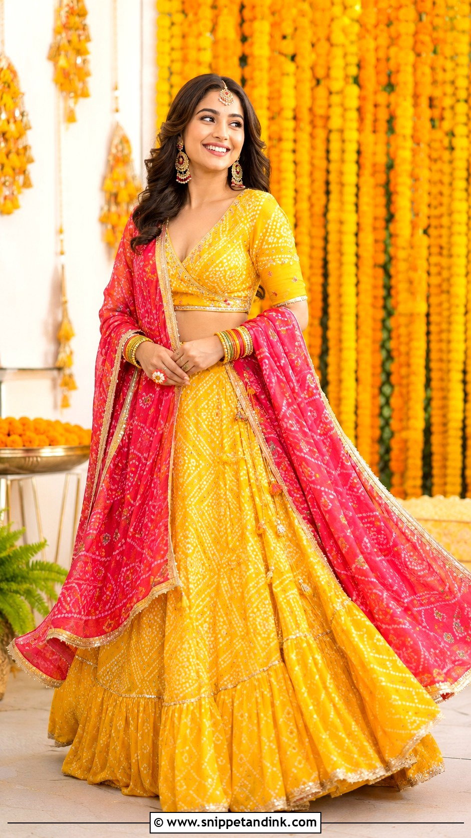 Yellow Bandhani Haldi Outfit - Snippet and Ink - 30 Indian Bridal Haldi Outfit Ideas