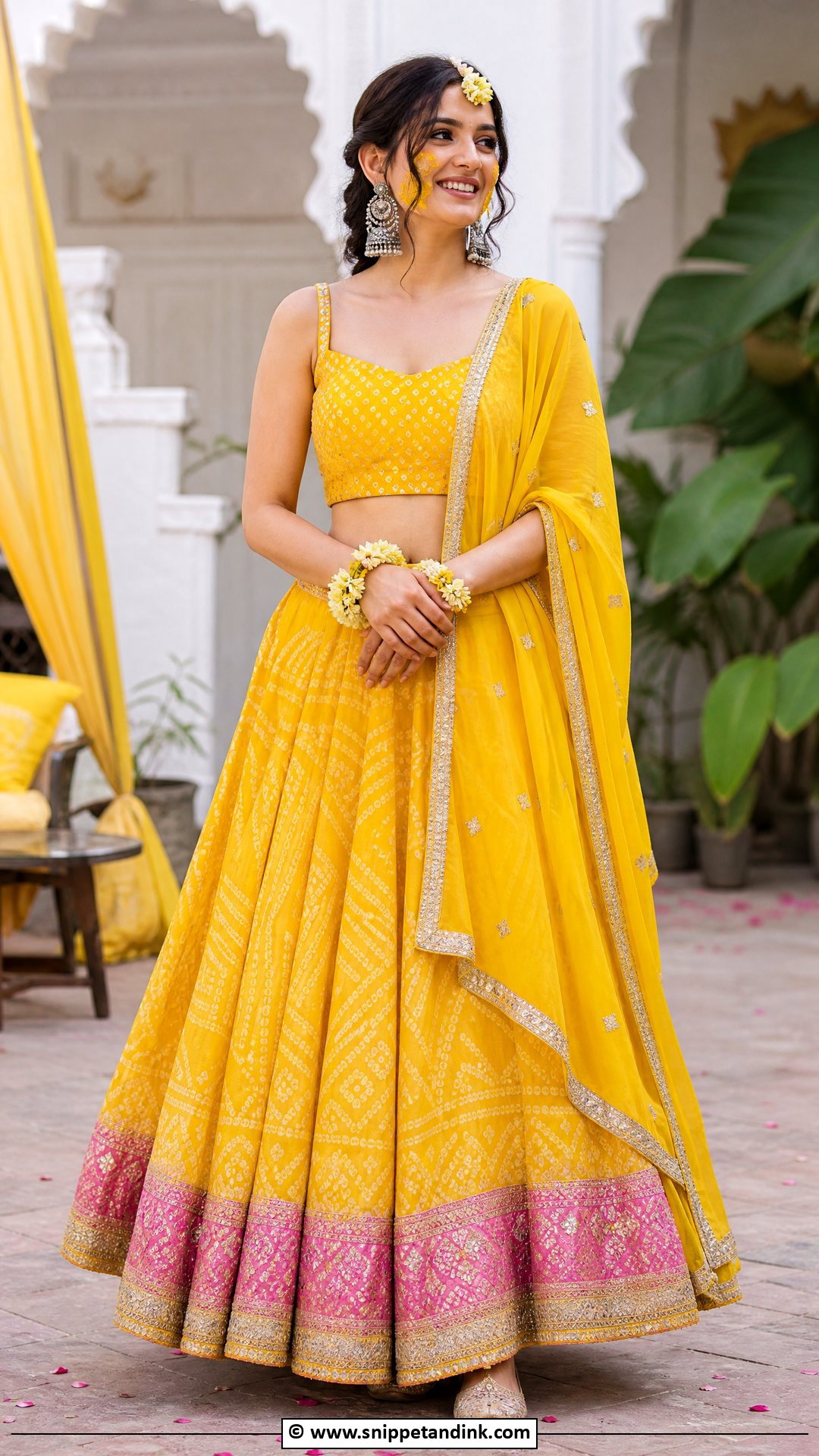 Yellow Bandhani Lehenga For Haldi Bride - Snippet and Ink - 35 Haldi Outfit for Bride Ideas