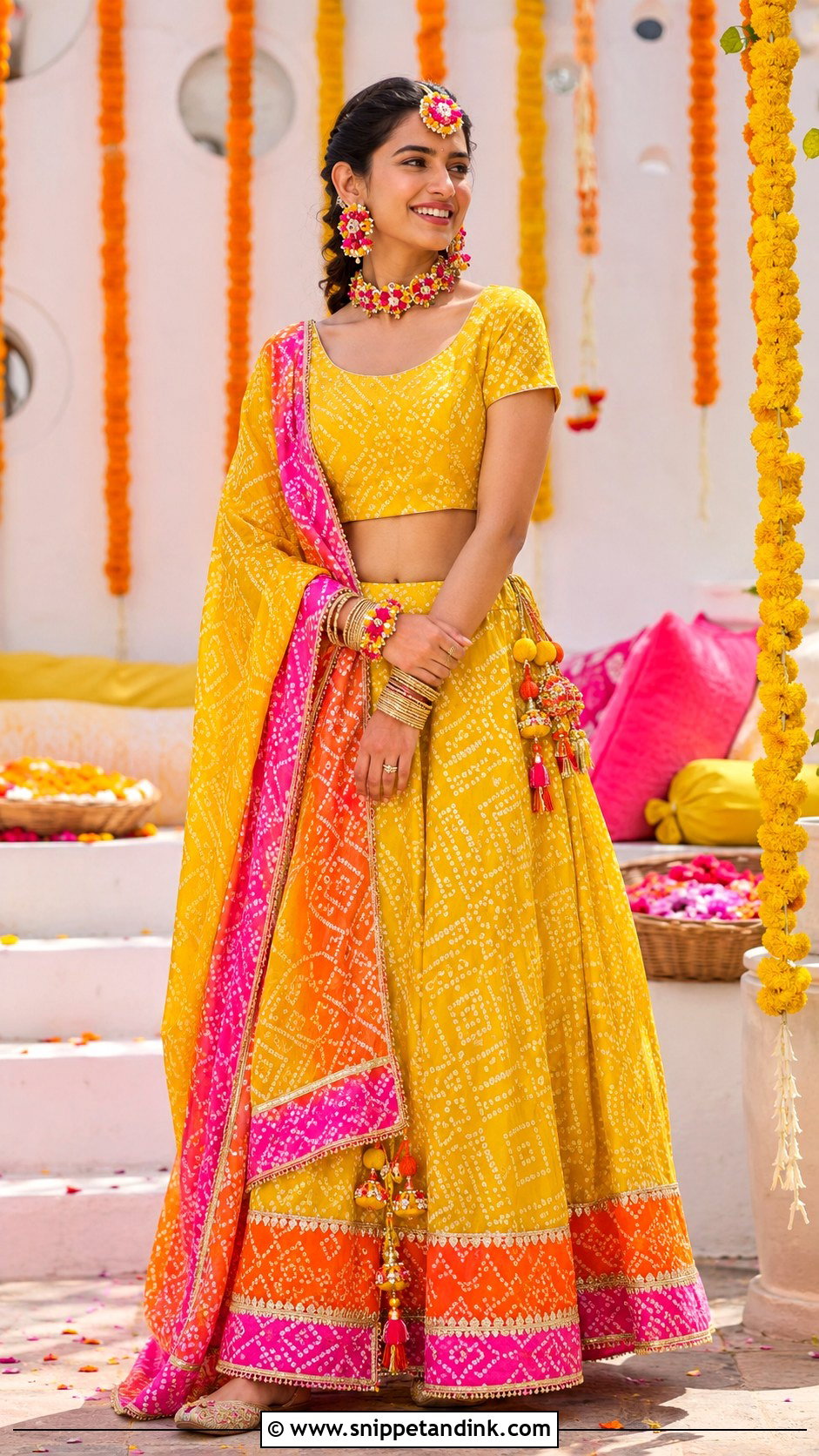 Yellow Bandhani Lehenga for Haldi - Snippet and Ink - 25 Yellow Haldi Outfit for Bride Ideas