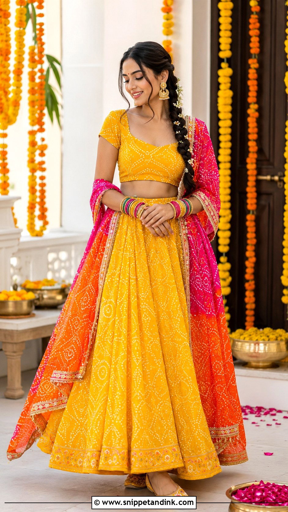 Yellow Bandhani Lehenga for Haldi - Snippet and Ink - 20 Haldi Theme Dress Ideas
