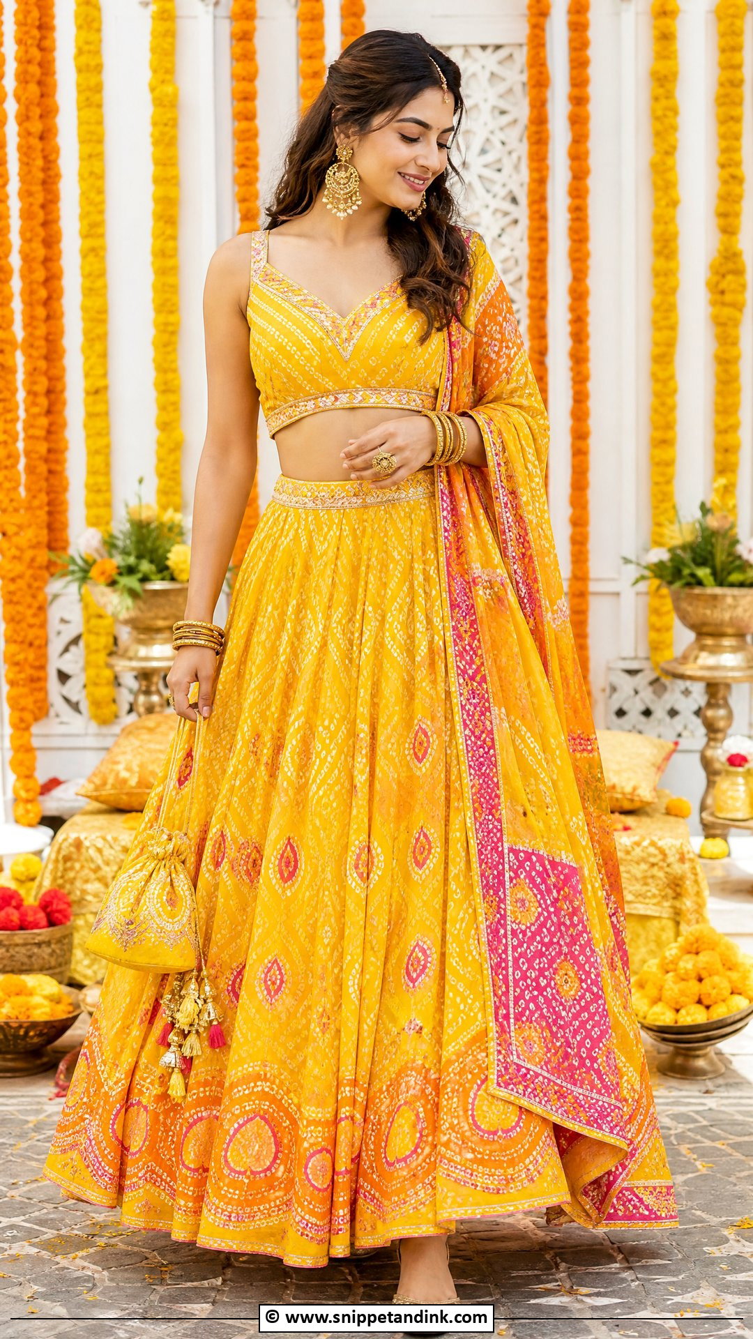 Yellow Bandhani Outfit For Haldi - Snippet and Ink - 35 Haldi Outfits