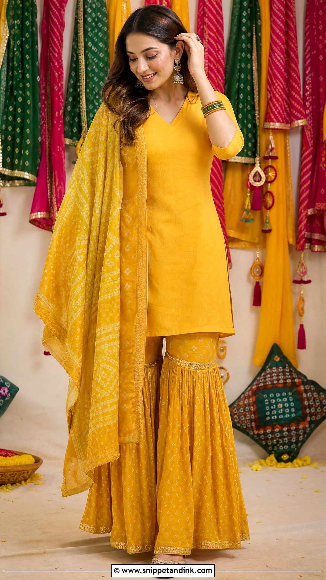 Yellow Bandhani Sharara Mayoon Outfit - Snippet and Ink - 20 Pakistani Mayoon Outfits