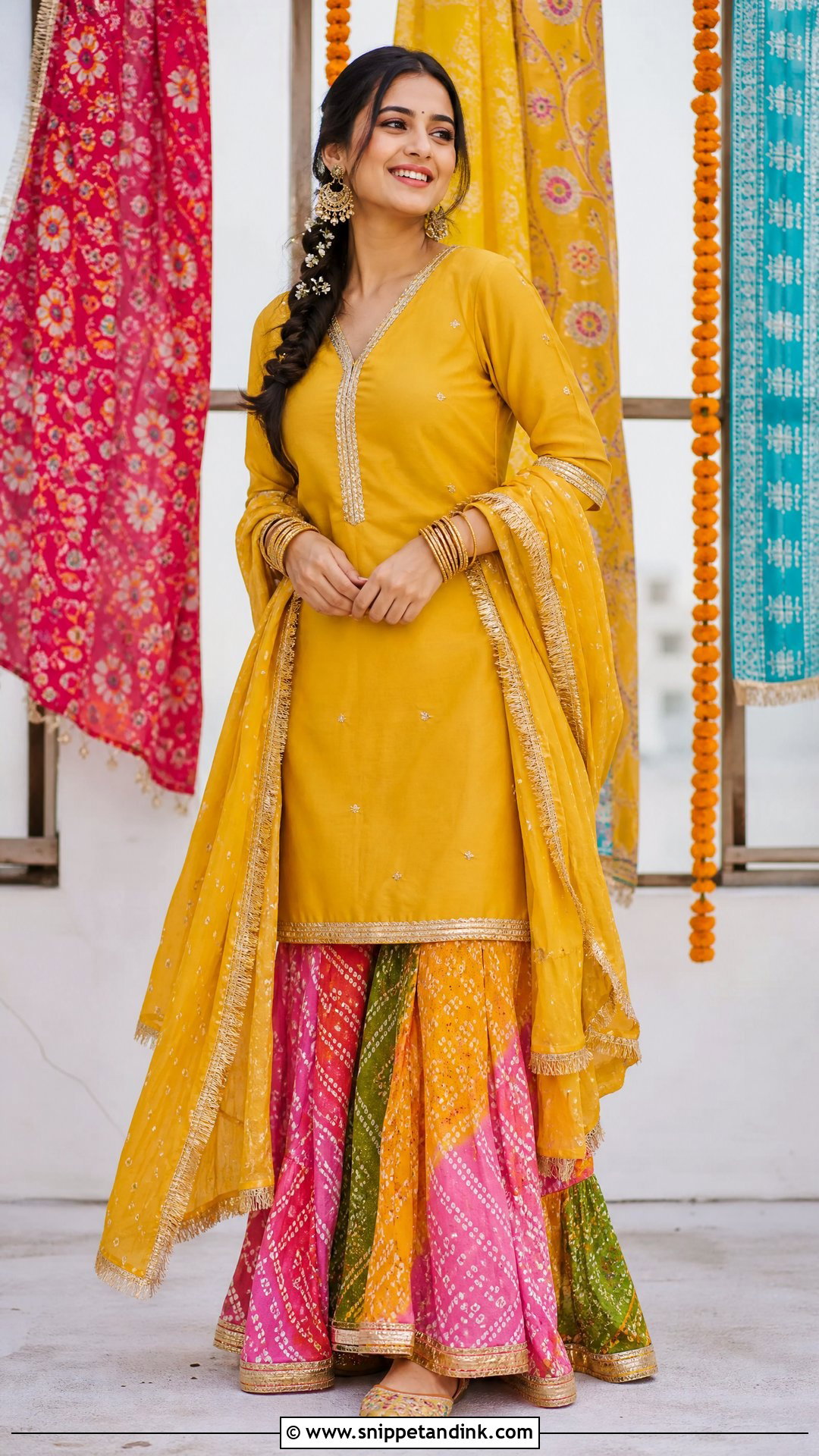 Yellow Bandhani Sharara for Haldi - Snippet and Ink - 20 Sharara for Haldi Ideas