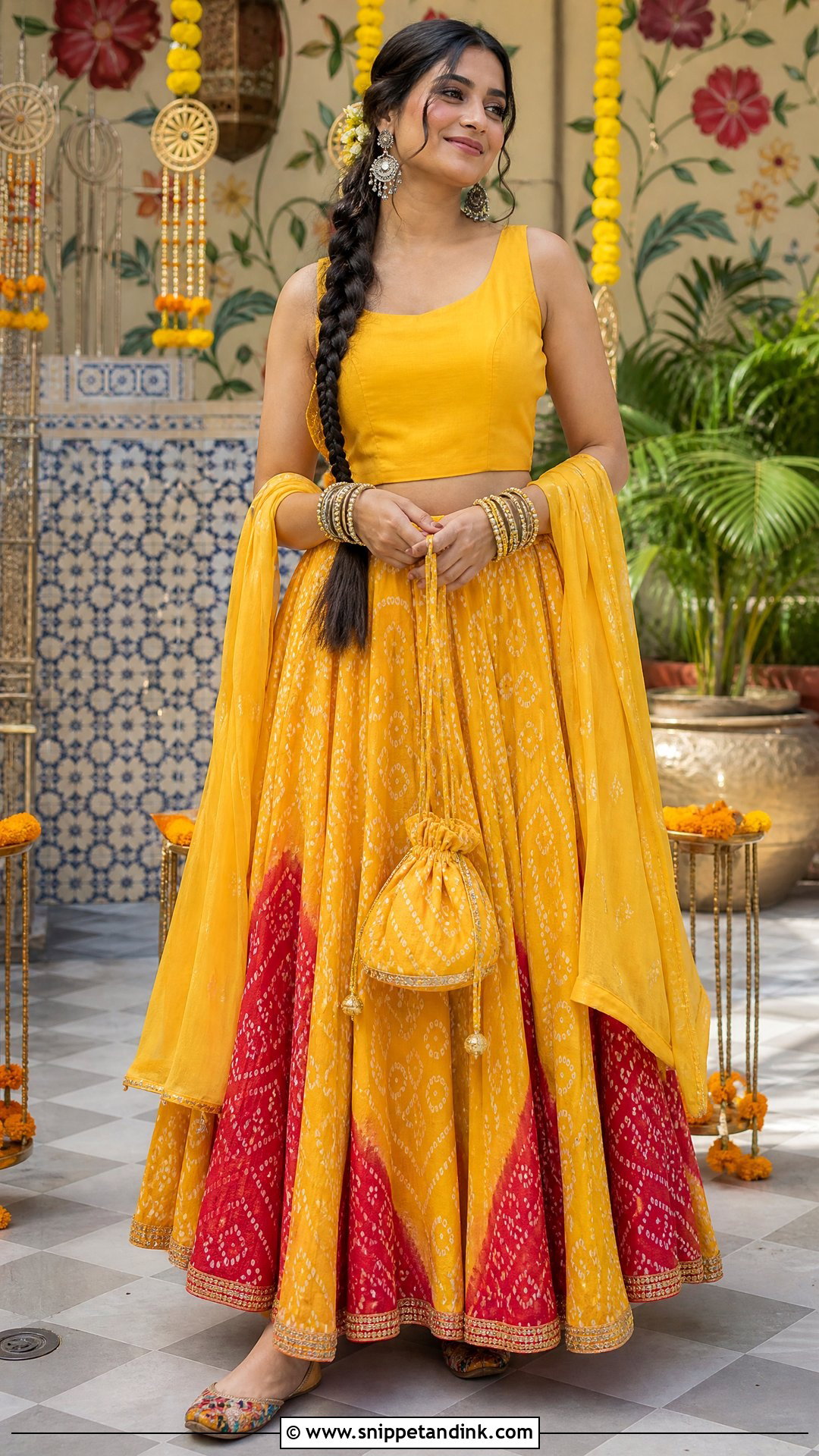 Yellow Bandhani Skirt Haldi Dress - Snippet and Ink - 20 Simple Haldi Dress Ideas for Sisters