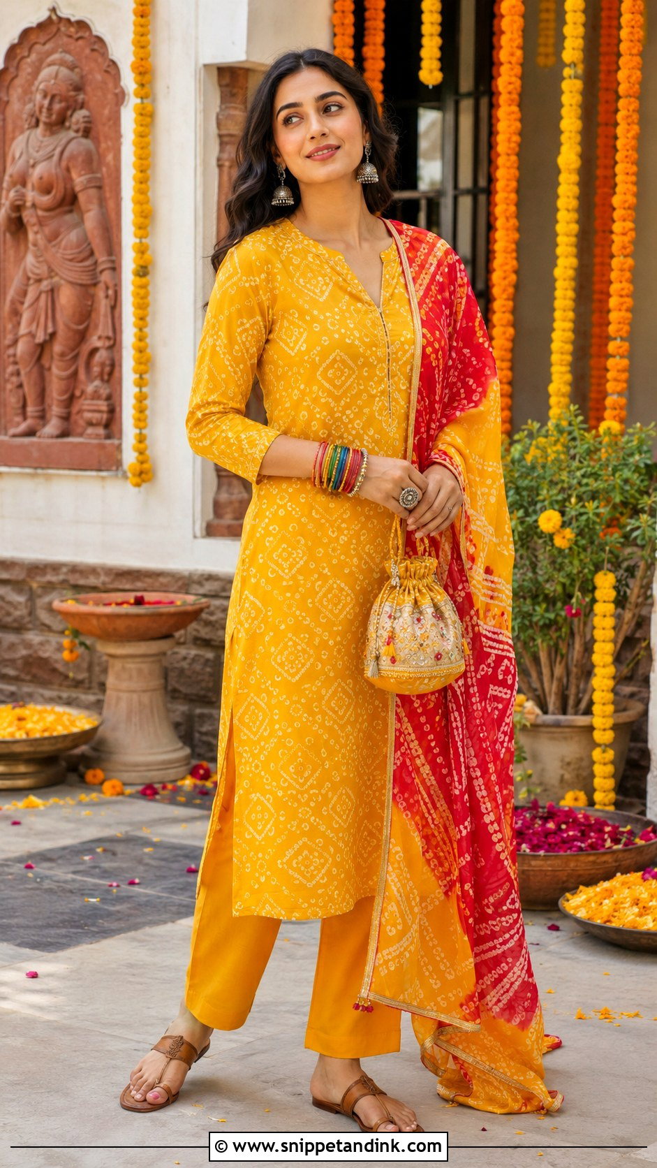 Yellow Bandhani Suit Haldi Outfit - Snippet and Ink - 20 Haldi Ceremony Outfit for Girls Ideas