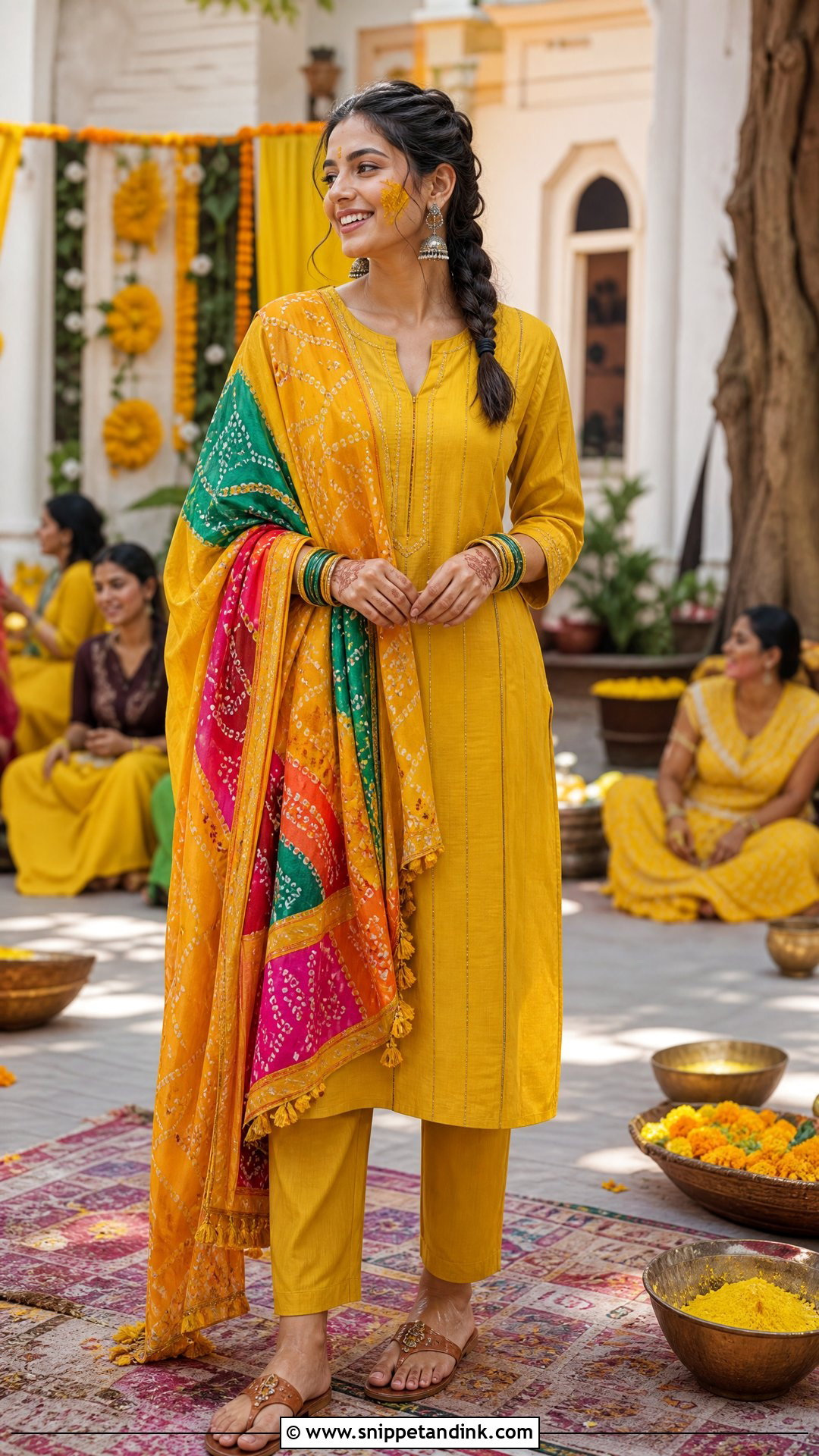 Yellow Bandhani Suit Haldi Outfit - Snippet and Ink - 20 Simple Haldi Ceremony Outfit for Sister Ideas