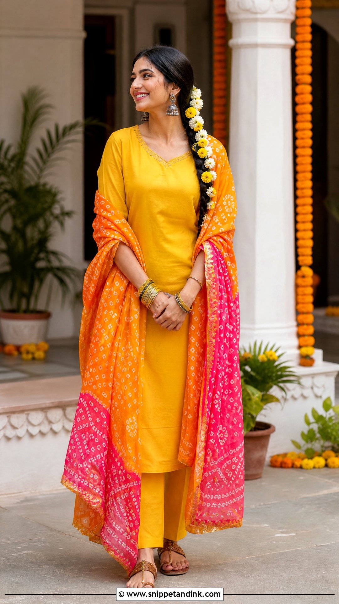 Yellow Bandhani Suit Haldi Outfit - Snippet and Ink - 20 Women Haldi Outfit Ideas
