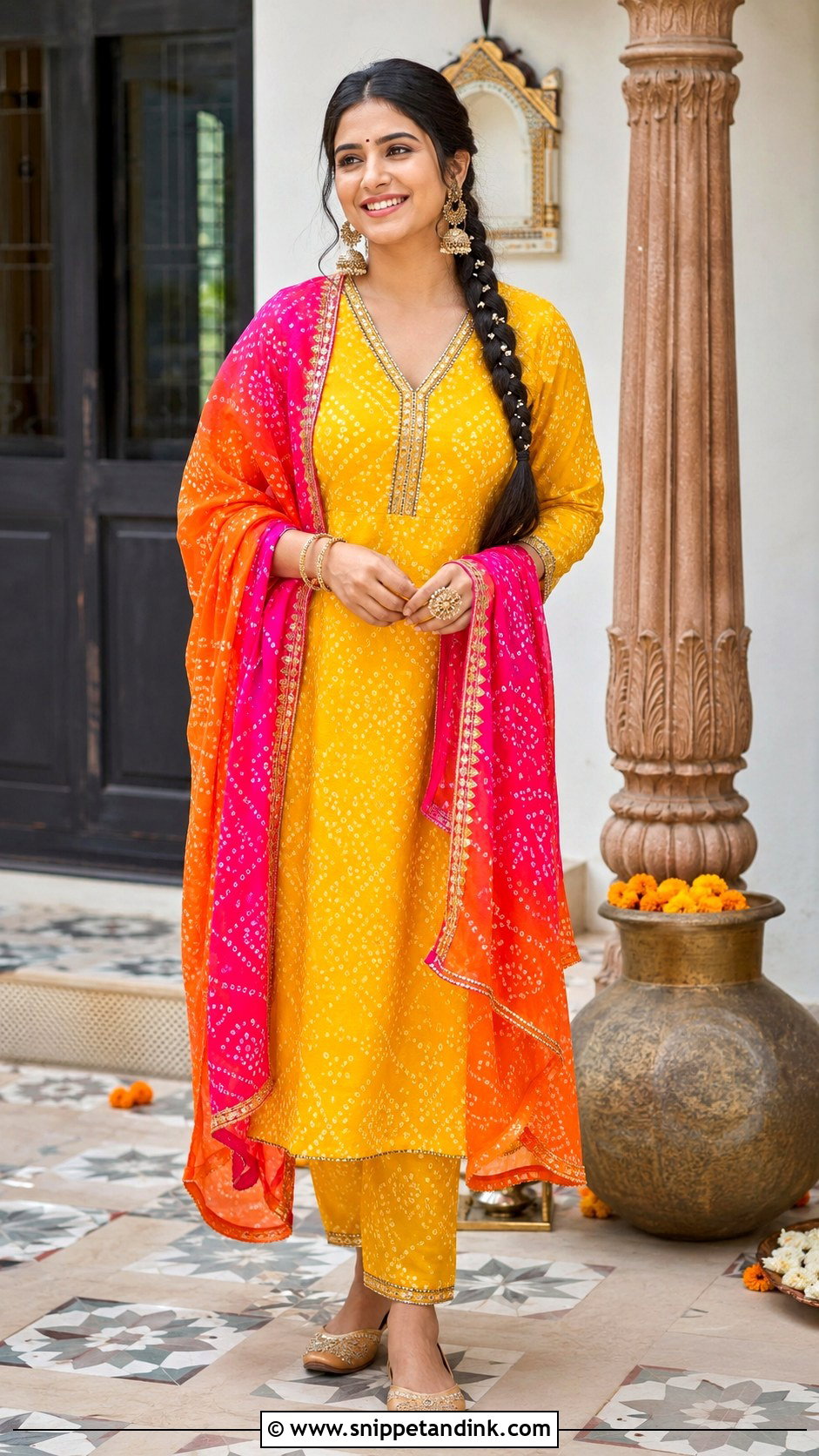 Yellow Bandhani Suit Haldi Outfit - Snippet and Ink - 20 Alia Bhatt Haldi Outfit Ideas