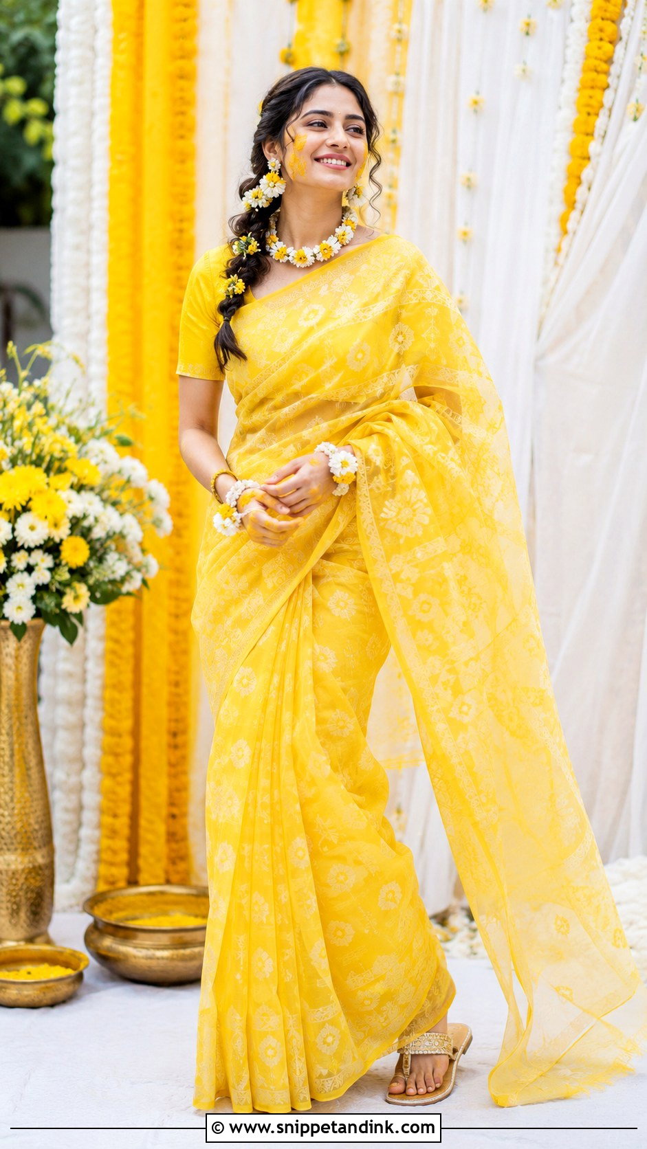 Yellow Bengali Bride Gaye Holud Look - Snippet and Ink - 20 Bengali Bride Wedding Look Ideas