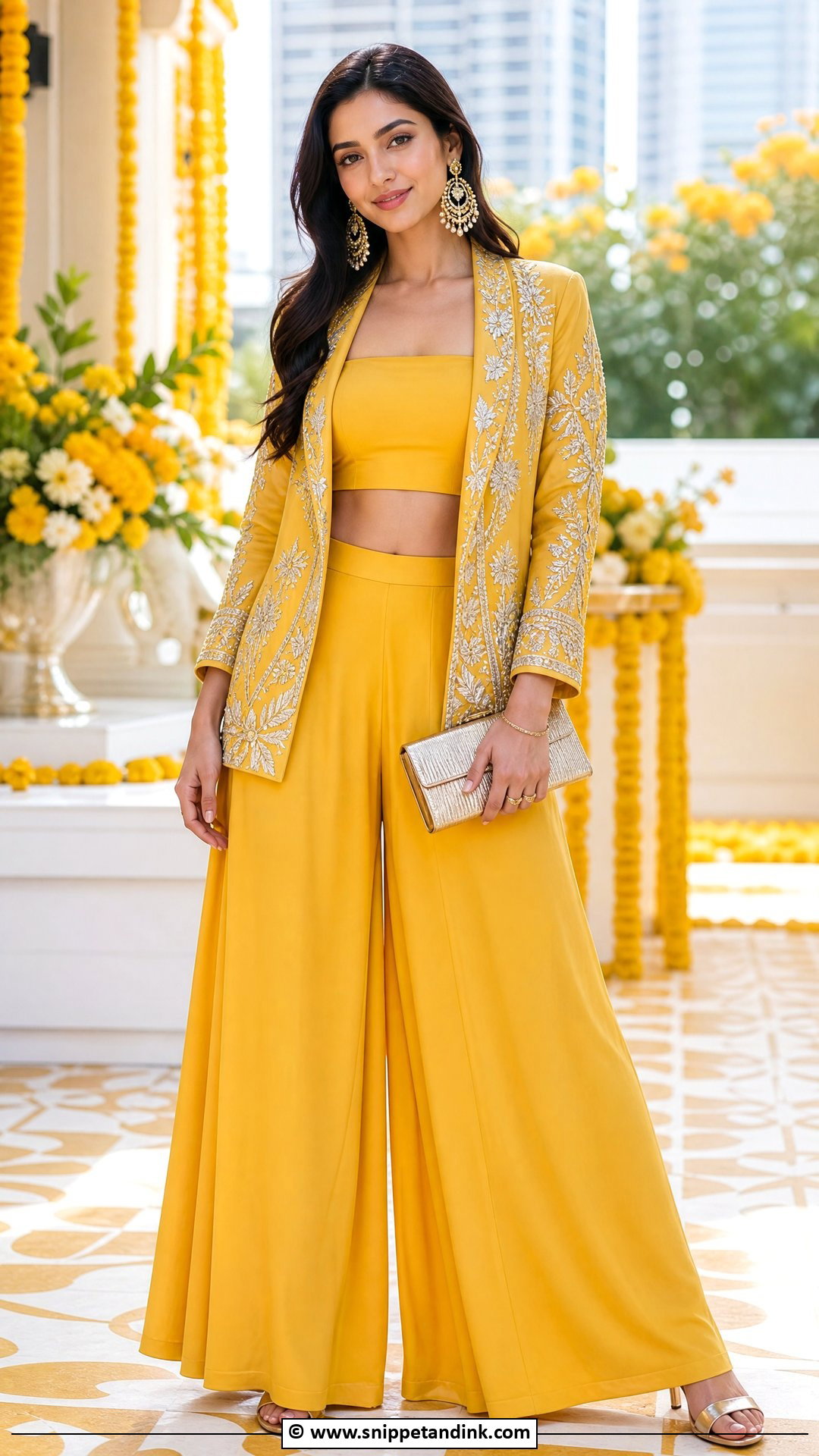 Yellow Blazer Palazzo Haldi Dress - Snippet and Ink - 35 Haldi Dress Ideas