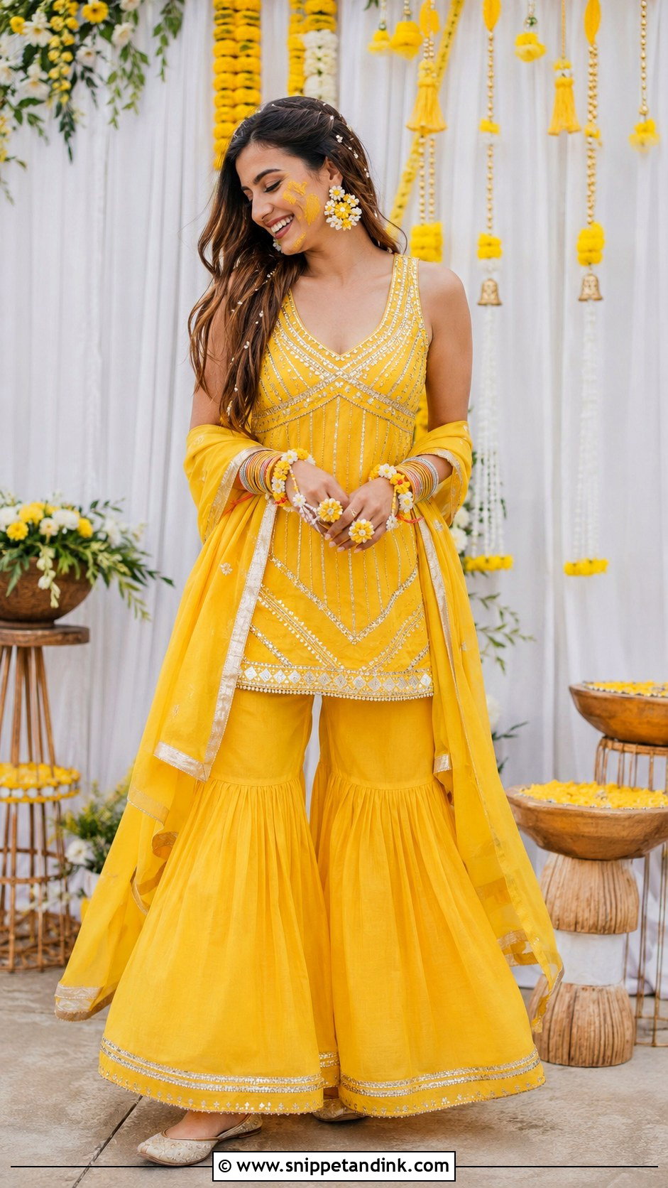 Yellow Bollywood Haldi Sharara - Snippet and Ink - 20 Bollywood Wedding Outfit Ideas