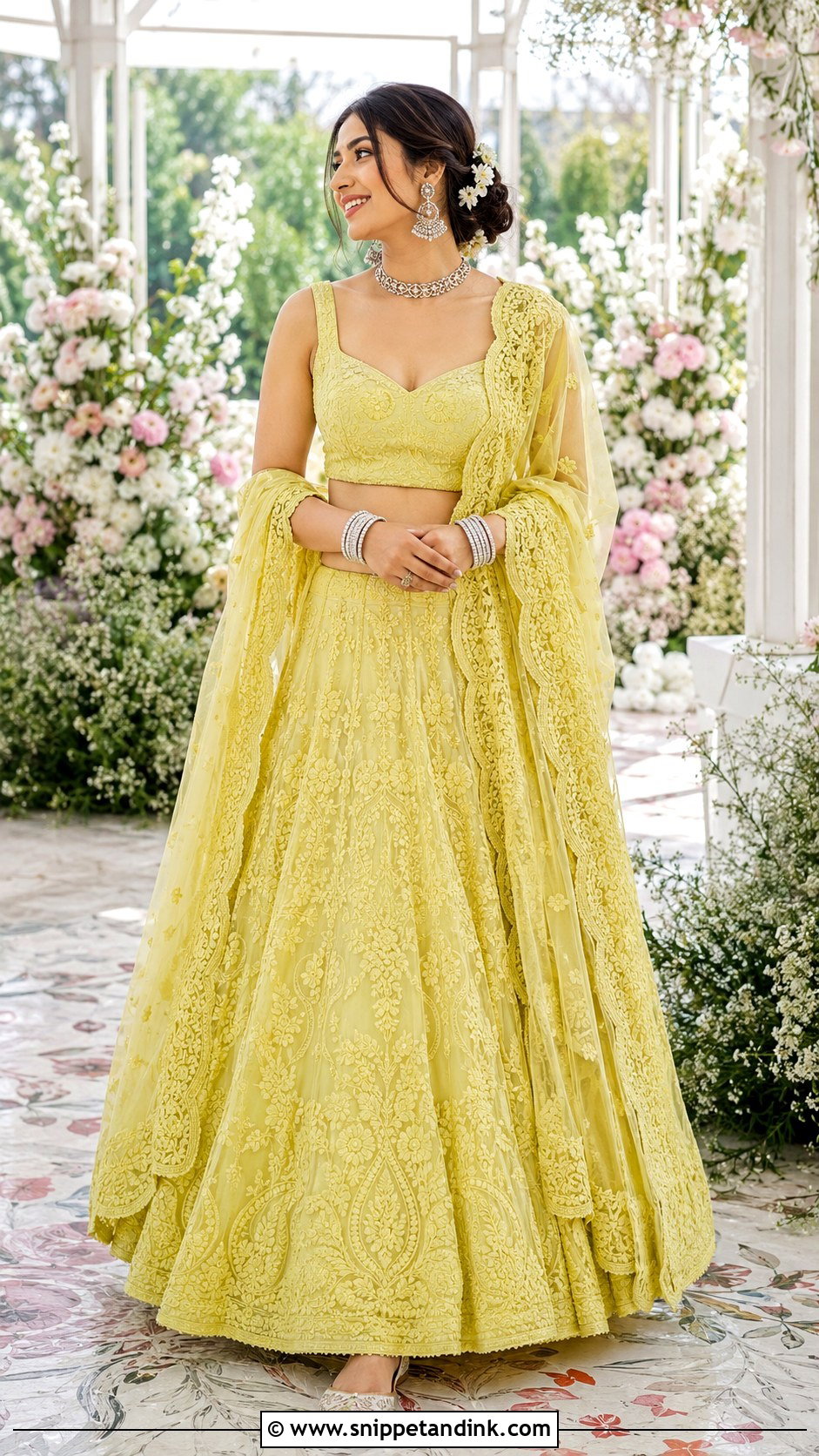 Yellow Bridal Chikankari Lehenga With Silver Jewelry - Snippet and Ink - 20 Yellow Bride Ideas