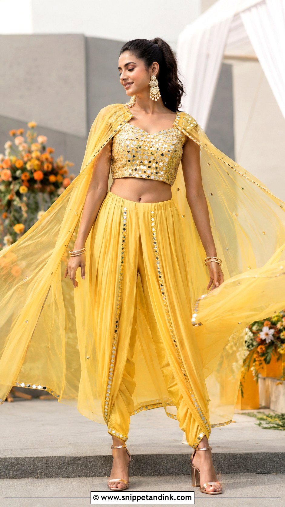 Yellow Bridal Dhoti Set With Cape - Snippet and Ink - 20 Yellow Bride Ideas