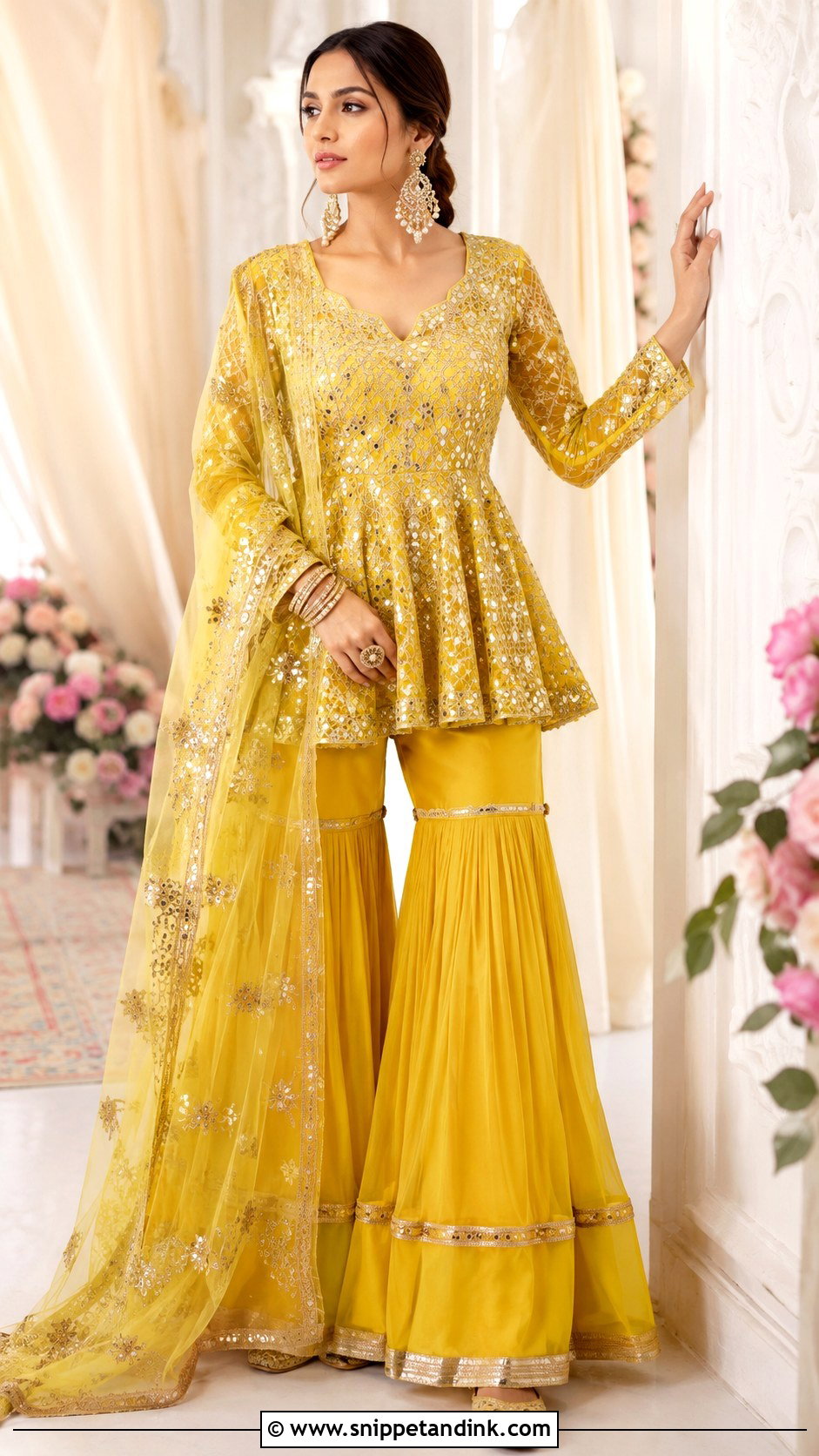 Yellow Bridal Gharara With Peplum Top - Snippet and Ink - 20 Yellow Bride Ideas