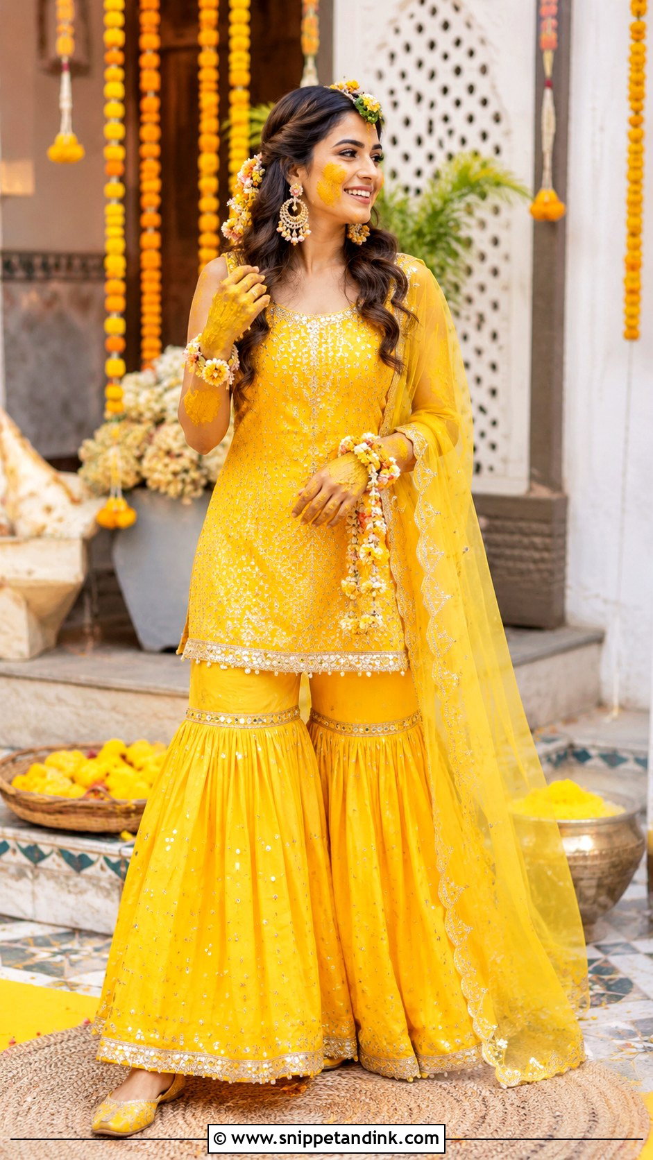 Yellow Bridal Haldi Gharara - Snippet and Ink - 25 Bridal Haldi Dress Ideas