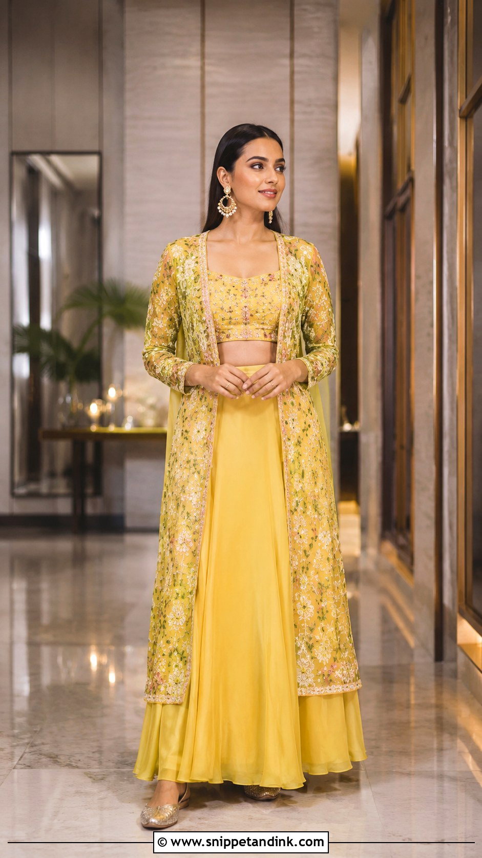 Yellow Bridal Jacket Lehenga With Minimal Jewelry - Snippet and Ink - 20 Yellow Bride Ideas