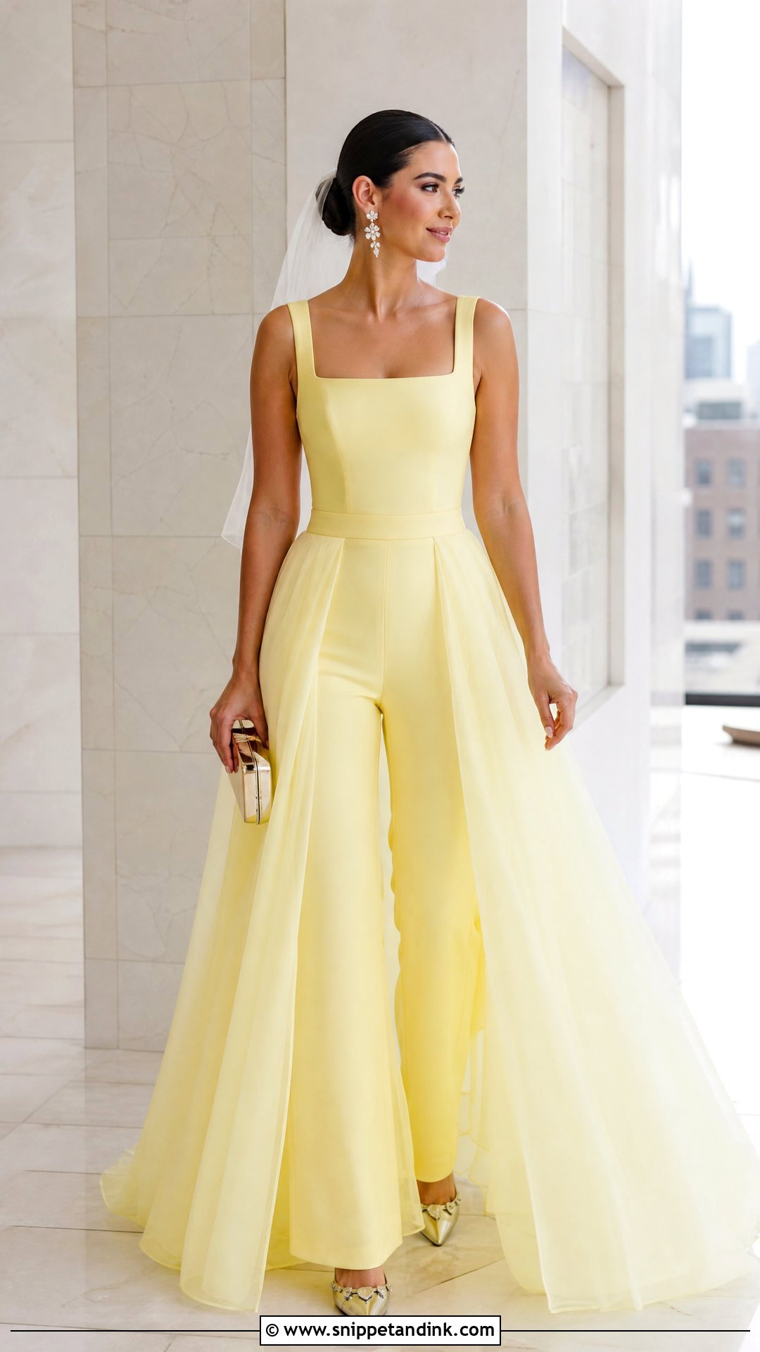 Yellow Bridal Jumpsuit With Overskirt - Snippet and Ink - 20 Yellow Bridal Dress Ideas