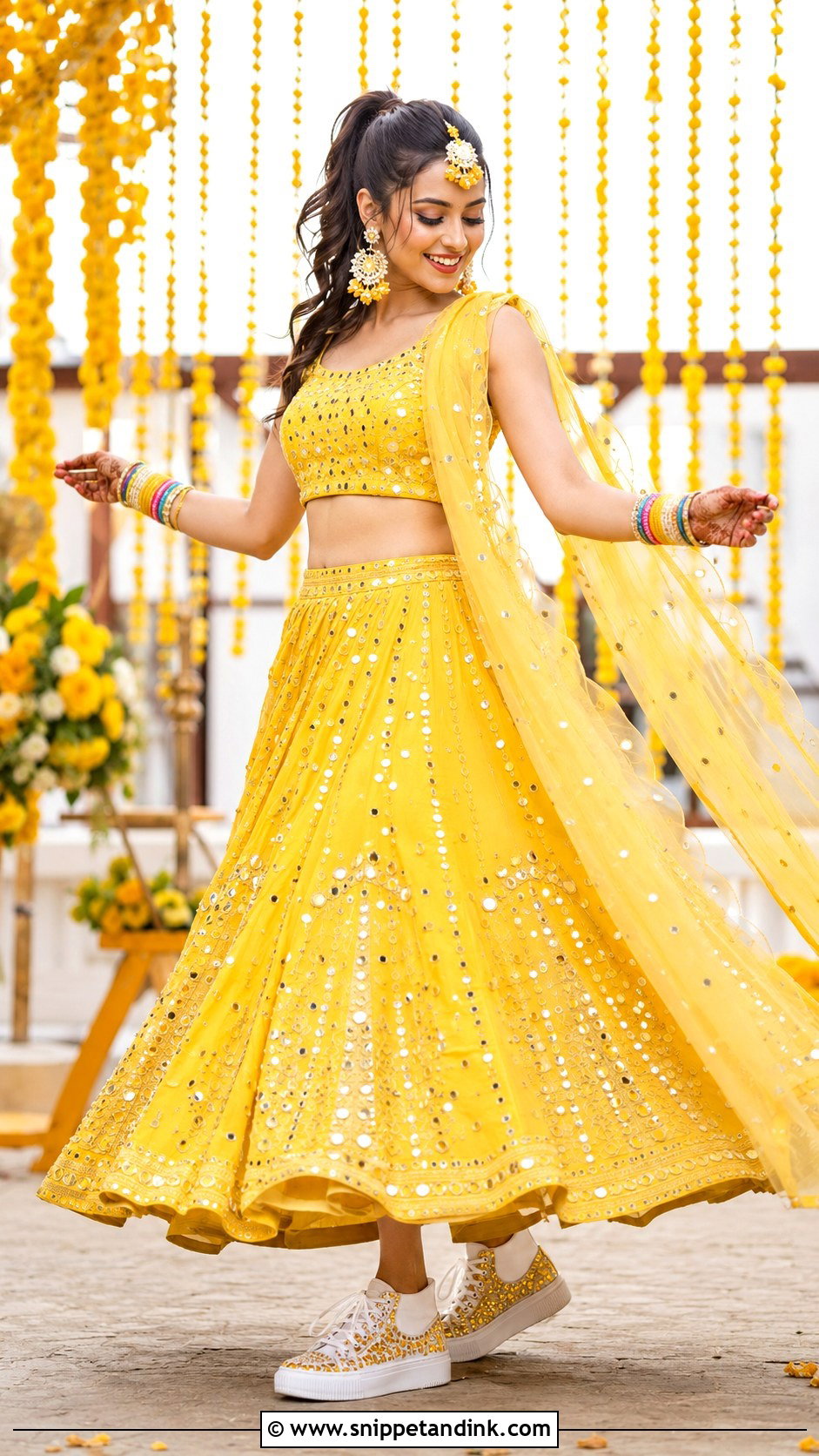 Yellow Bridal Lehenga With Bridal Sneakers - Snippet and Ink - 20 Yellow Bride Ideas