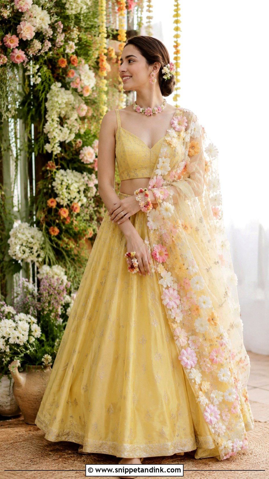 Yellow Bridal Lehenga With Floral Dupatta - Snippet and Ink - 20 Yellow Bride Ideas