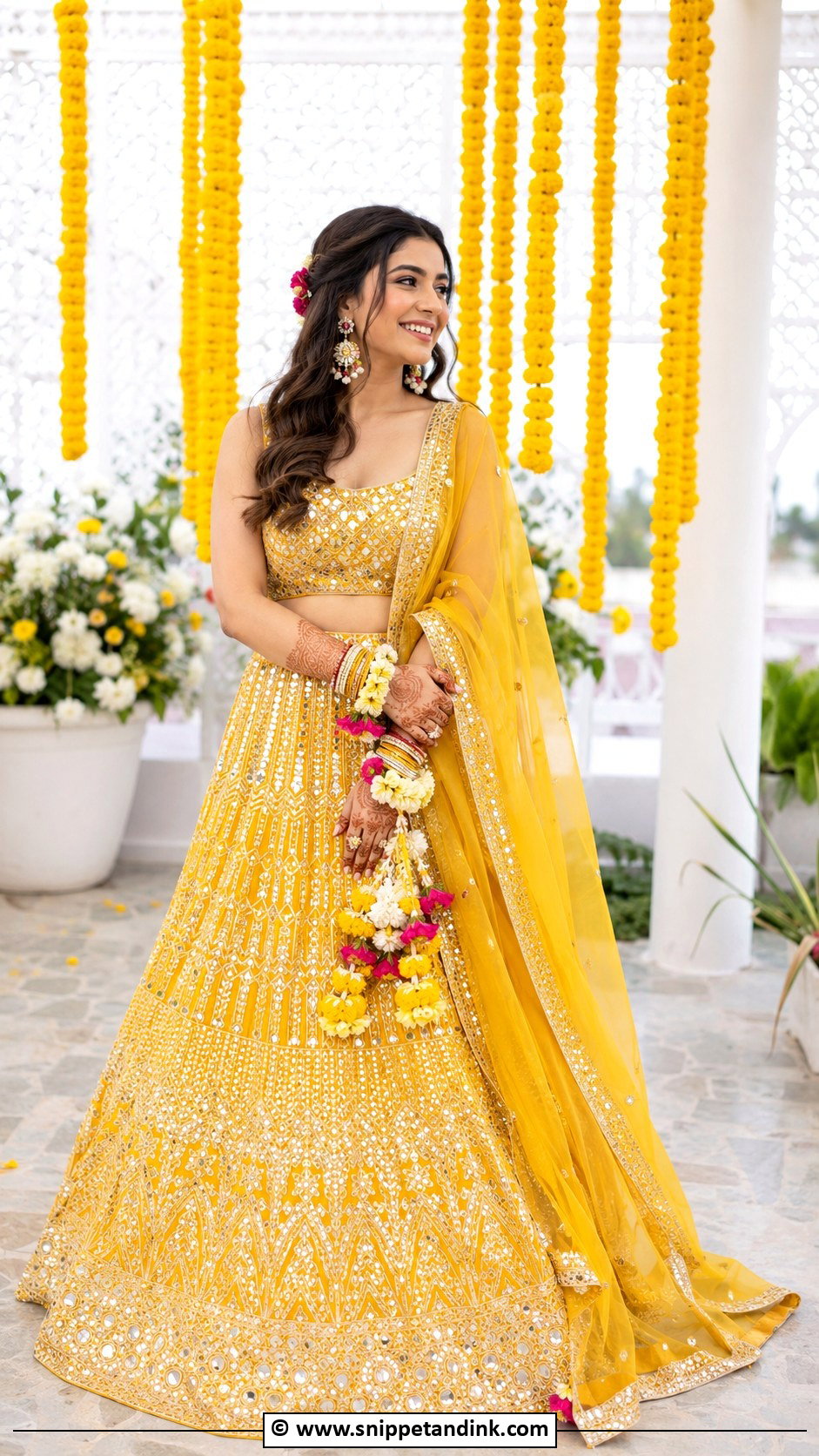 Yellow Bridal Mehndi Lehenga - Snippet and Ink - 25 Indian Bridal Mehndi Outfit Ideas