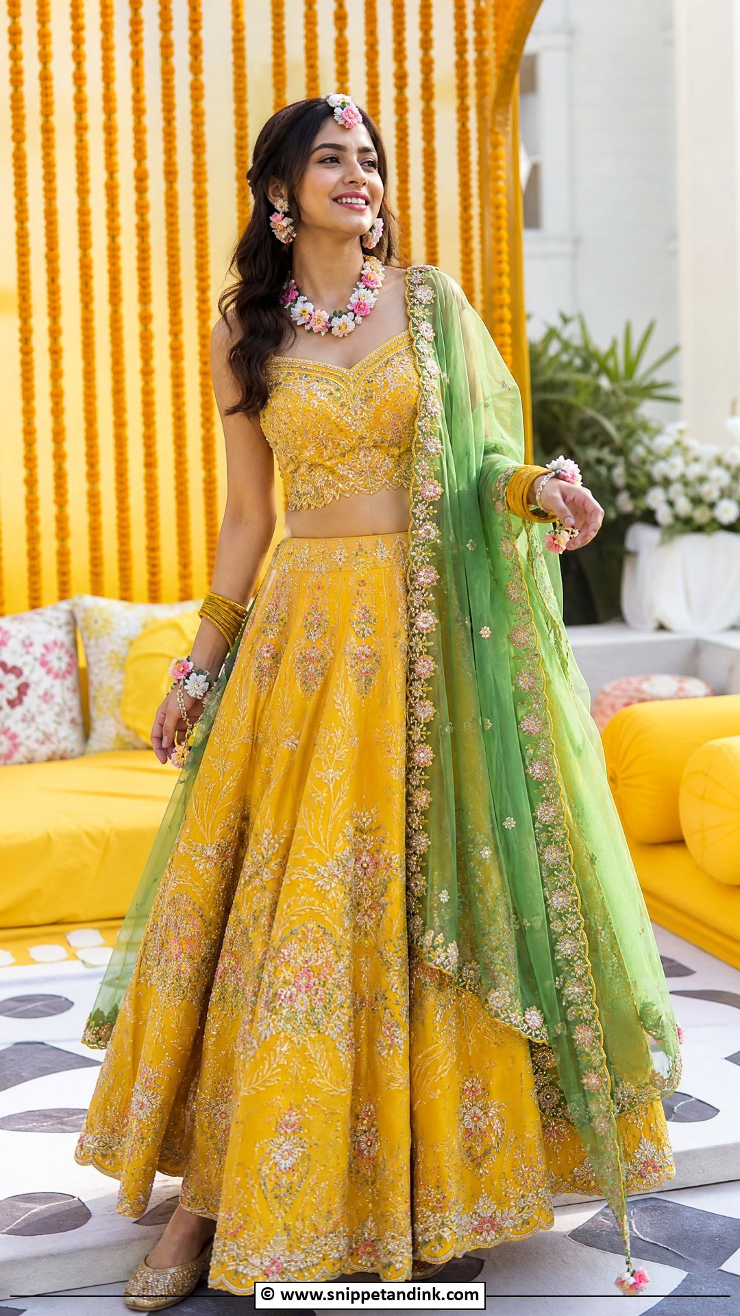 Yellow Bridal Mehndi Lehenga - Snippet and Ink - 35 Bridal Mehndi Outfit Ideas