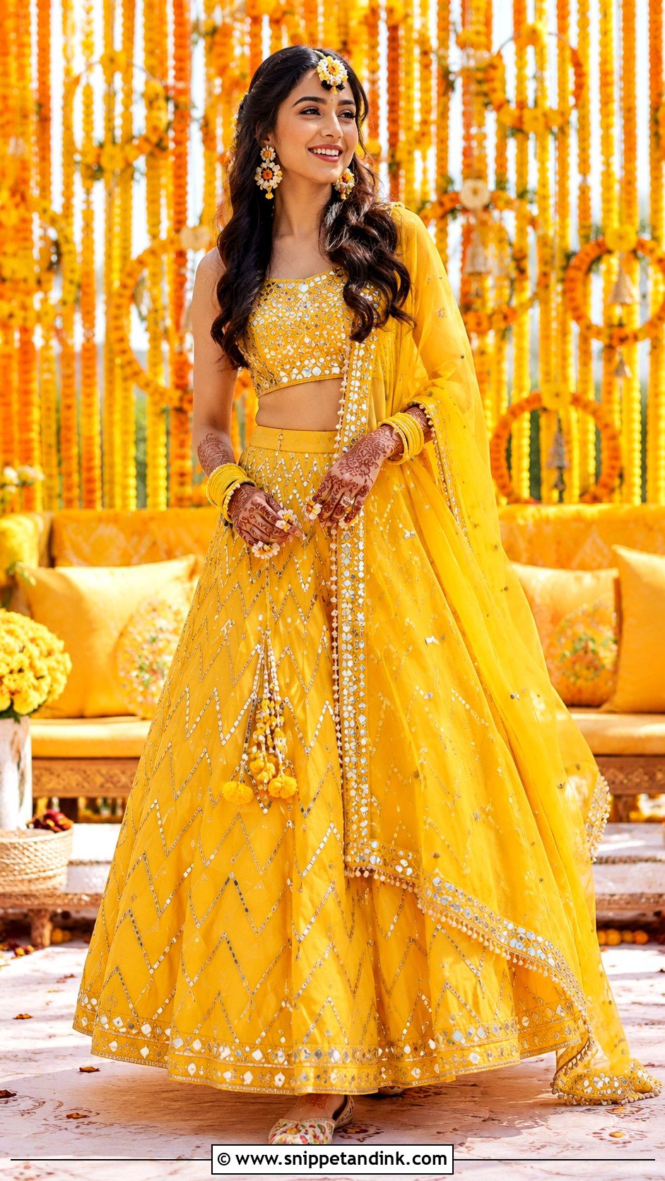 Yellow Bridal Mehndi Lehenga - Snippet and Ink - 30 Bridal Mehndi Dresses Ideas