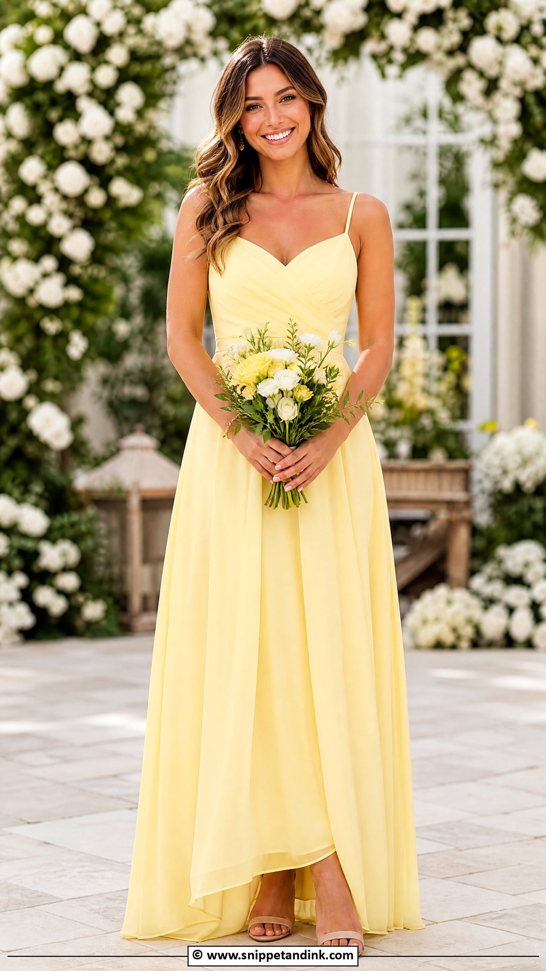 Yellow Bridesmaid Dress With Matching Bouquet - Snippet and Ink - 30 Yellow Wedding Dress Ideas