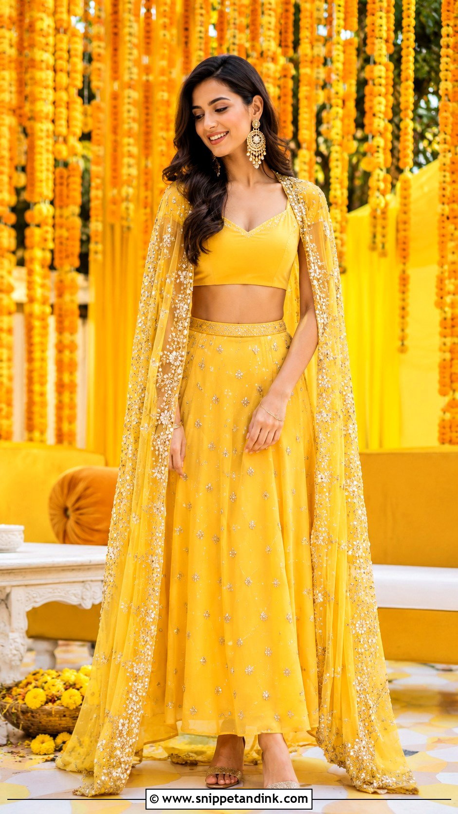 Yellow Cape Dress For Haldi - Snippet and Ink - 25 Yellow Dress for Haldi Ideas