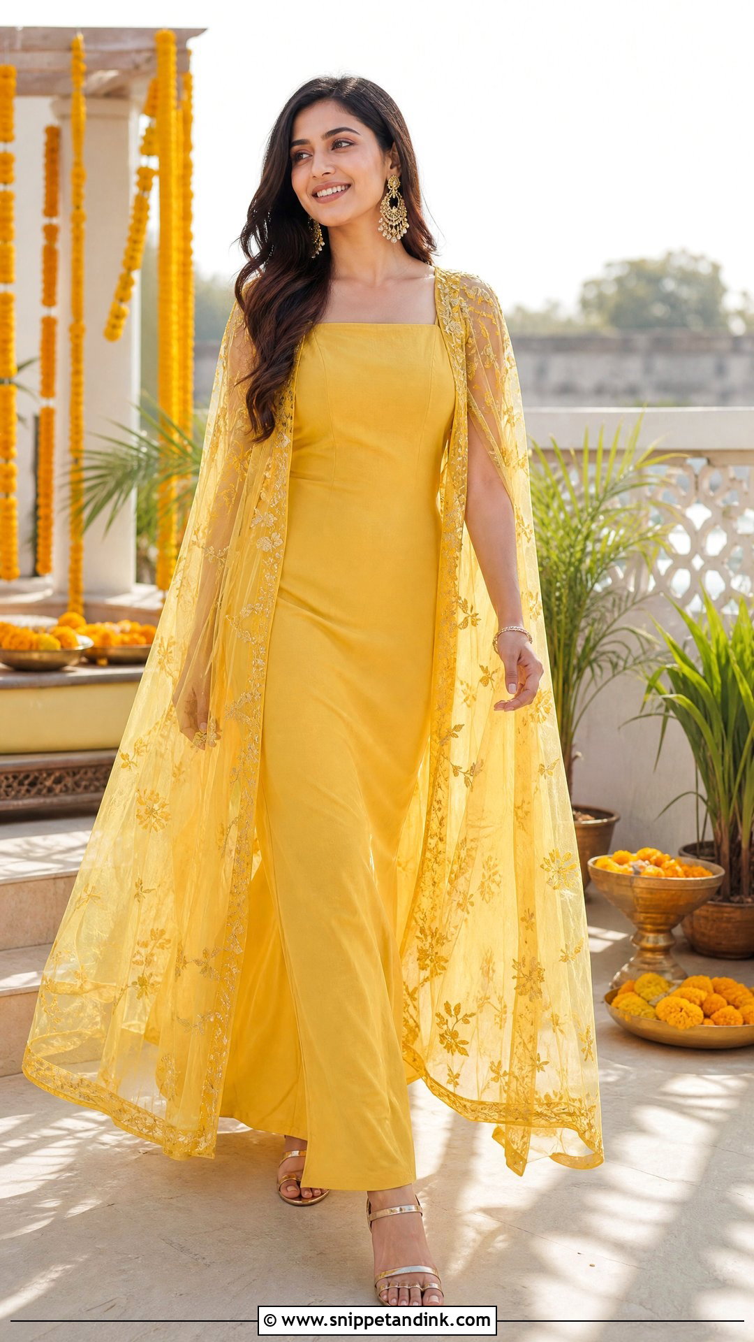 Yellow Cape Dress for Haldi Function - Snippet and Ink - 20 Yellow Dress for Haldi Function for Sister Ideas