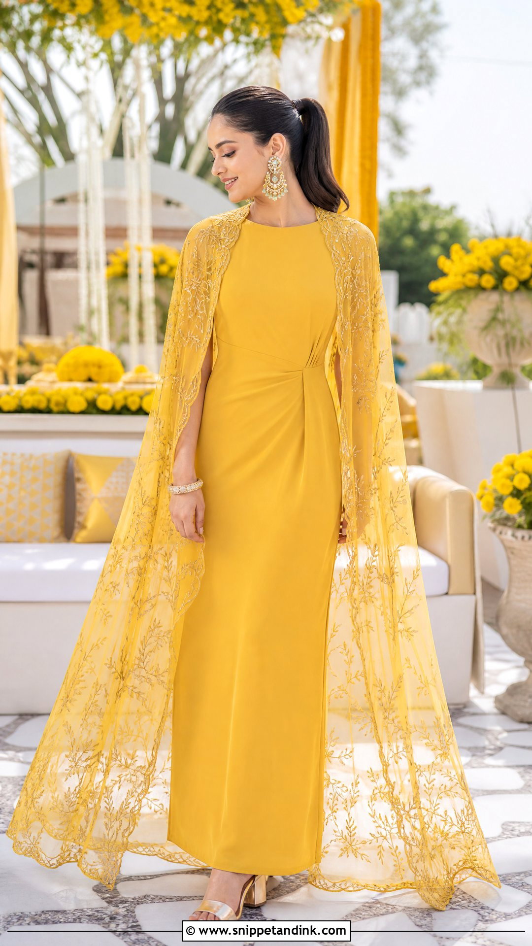 Yellow Cape Gown for Haldi - Snippet and Ink - 20 Yellow Gown for Haldi Ideas