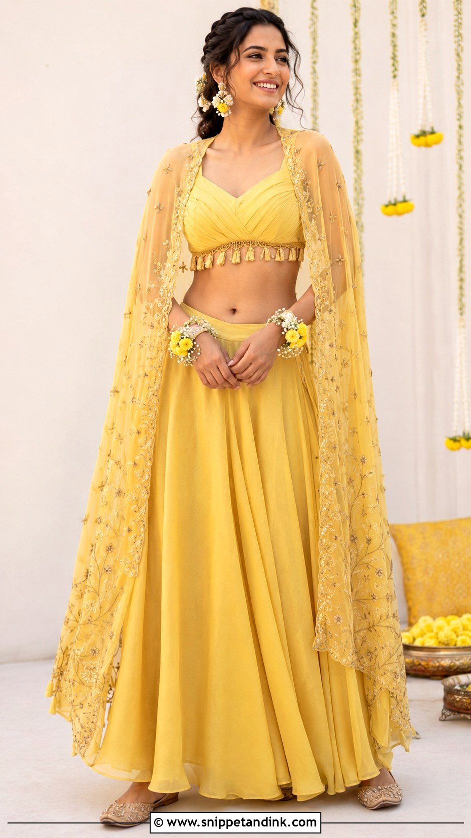 Yellow Cape Haldi Outfit - Snippet and Ink - 30 Indian Bridal Haldi Outfit Ideas