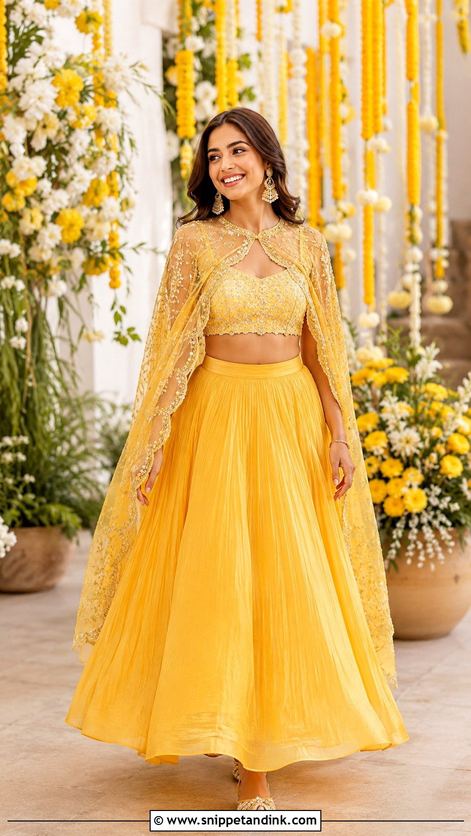 Yellow Cape Lehenga For Haldi - Snippet and Ink - 25 Haldi Ceremony Dress Ideas