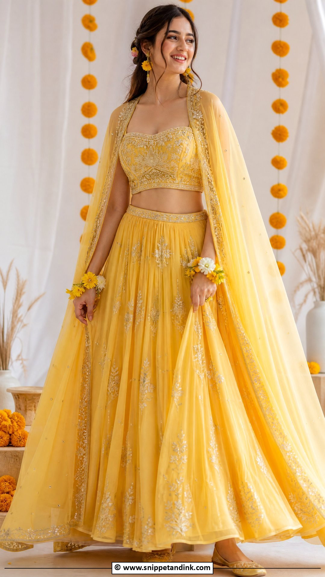 Yellow Cape Lehenga For Haldi Bride - Snippet and Ink - 35 Haldi Outfit for Bride Ideas