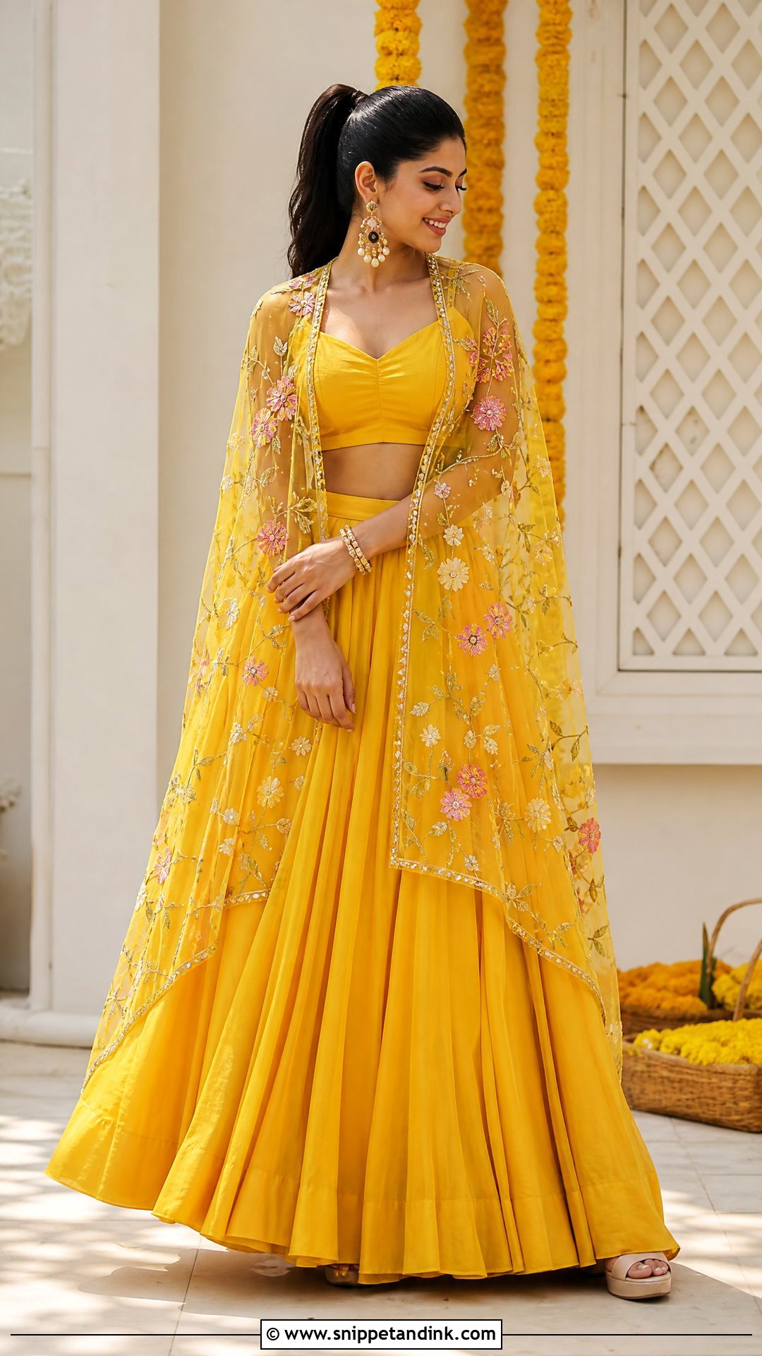 Yellow Cape Lehenga Haldi Dress - Snippet and Ink - 20 Indian Haldi Ceremony Dresses